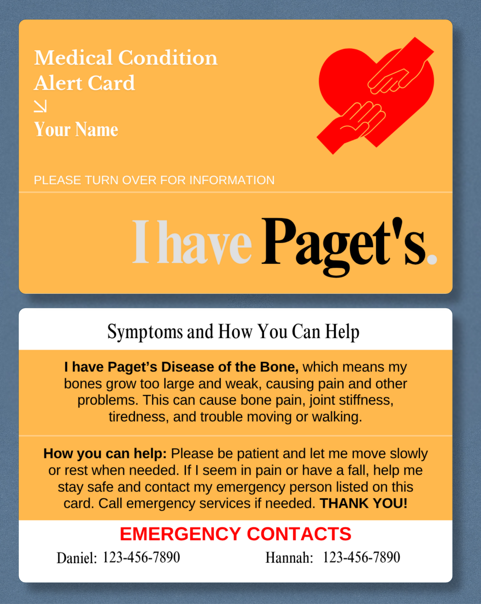 Paget’s Medical Alert Card