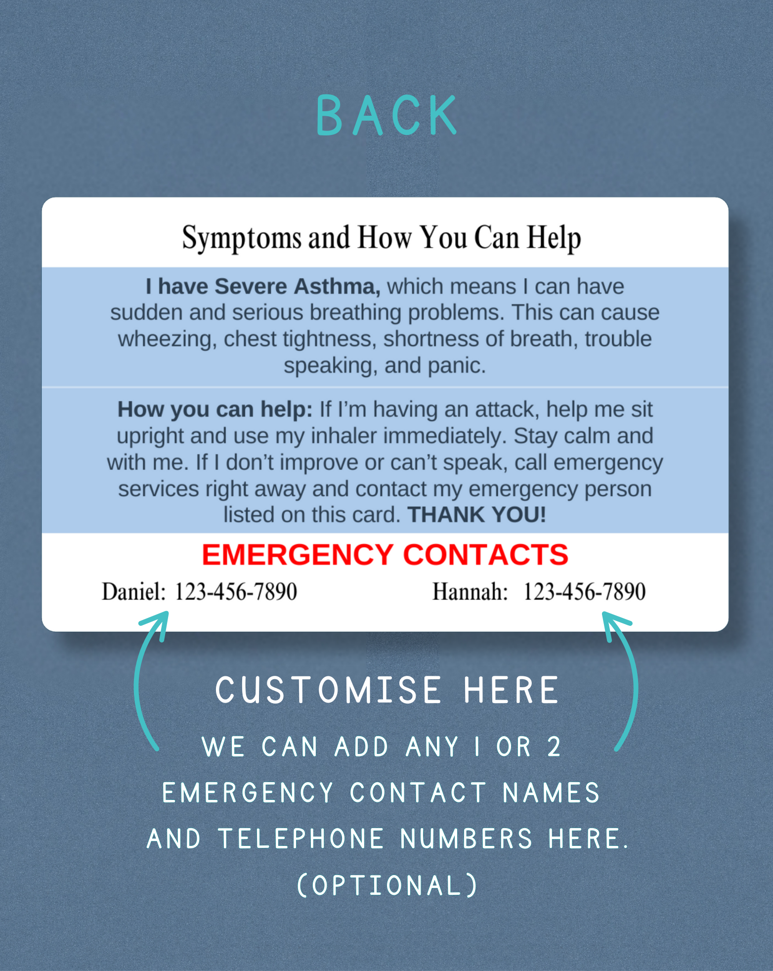 Severe Asthma Attacks Medical Alert Card