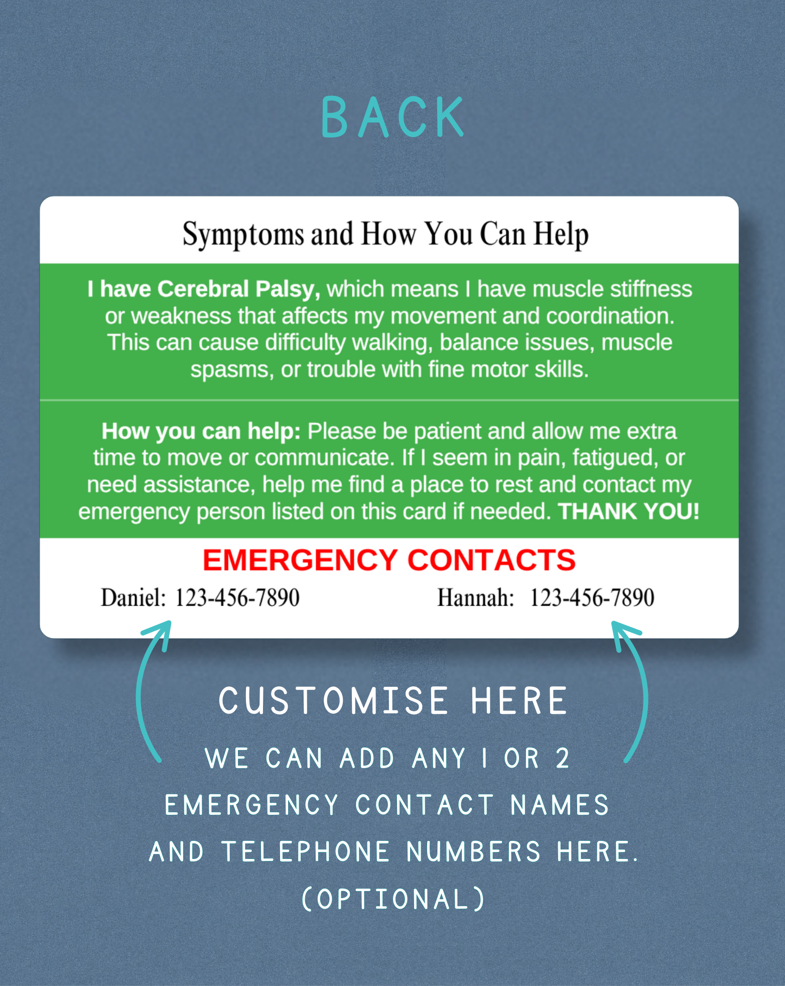 Cerebral Palsy Medical Alert Card