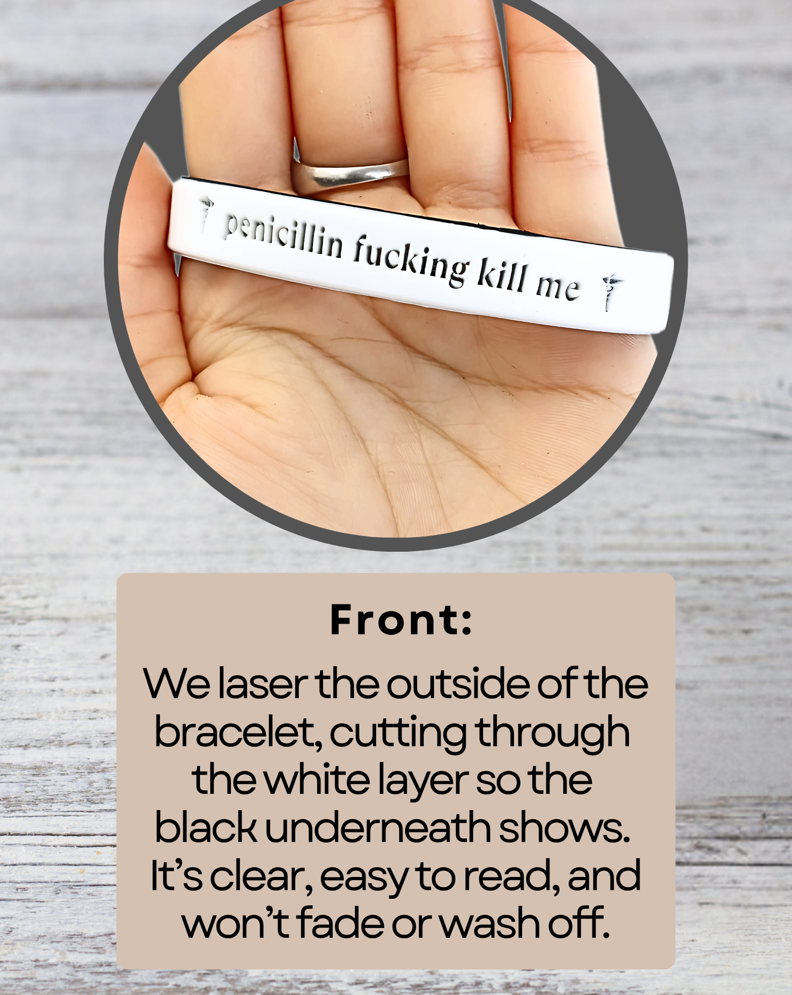 Penicillin Fucking Kill Me - Funny Alert Bracelet