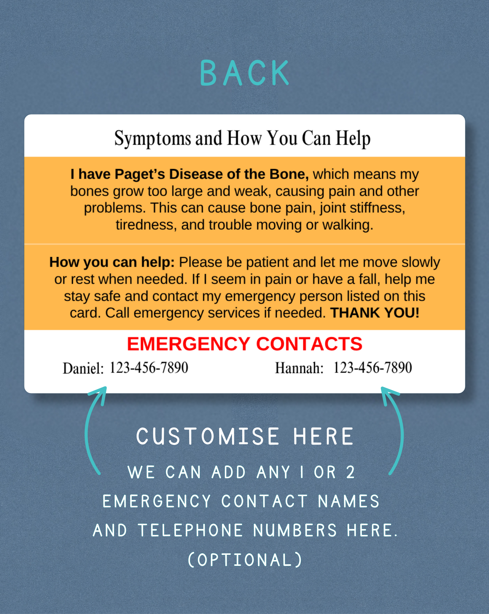 Paget’s Medical Alert Card