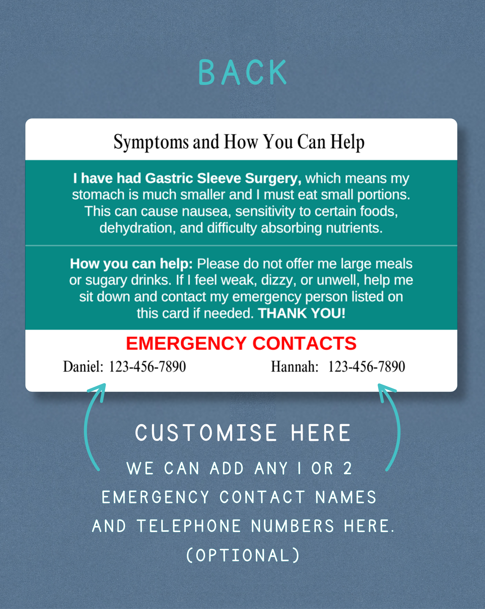 Gastric Sleeve Surgery Medical Alert Card