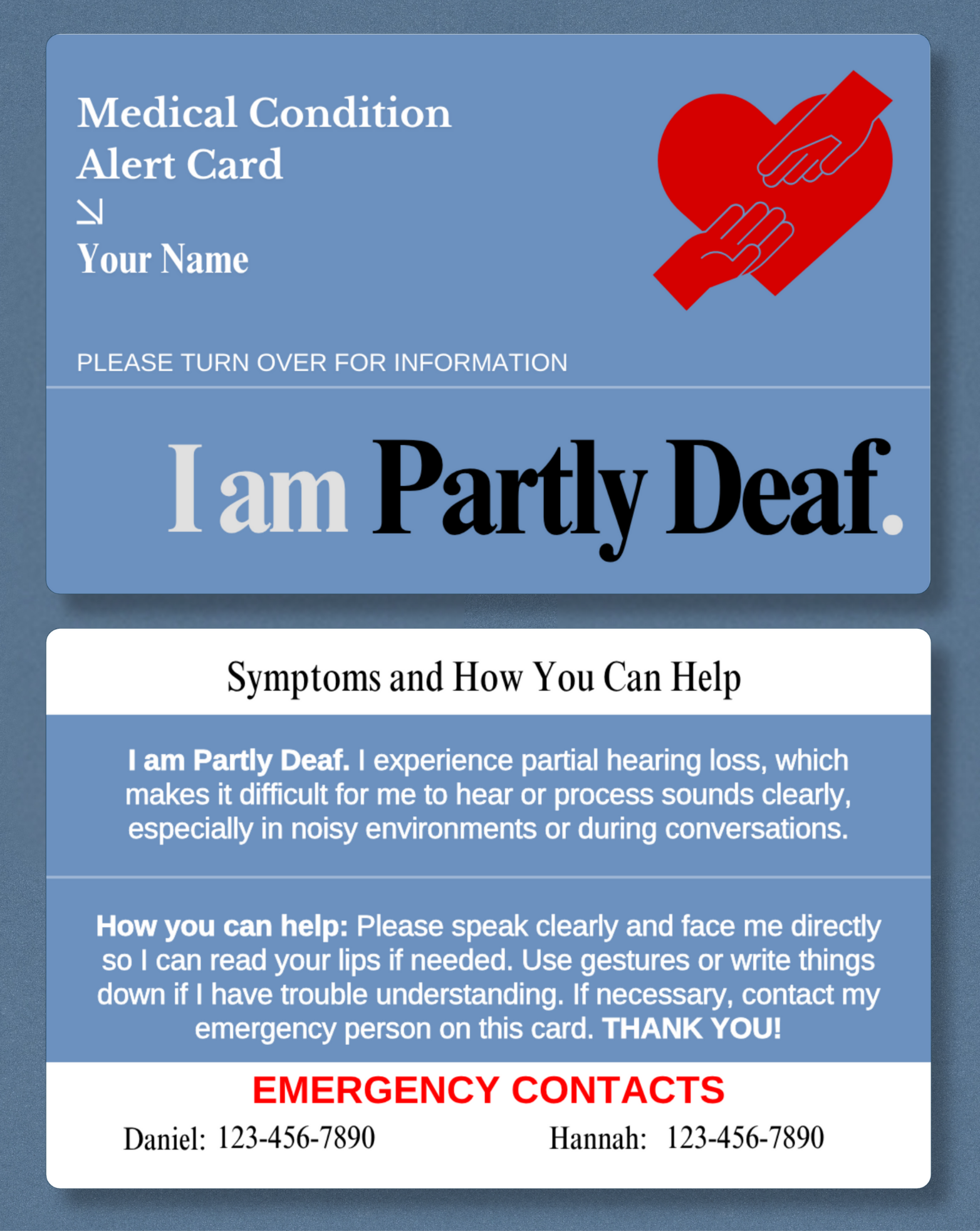 Partly Deaf Medical Alert Card