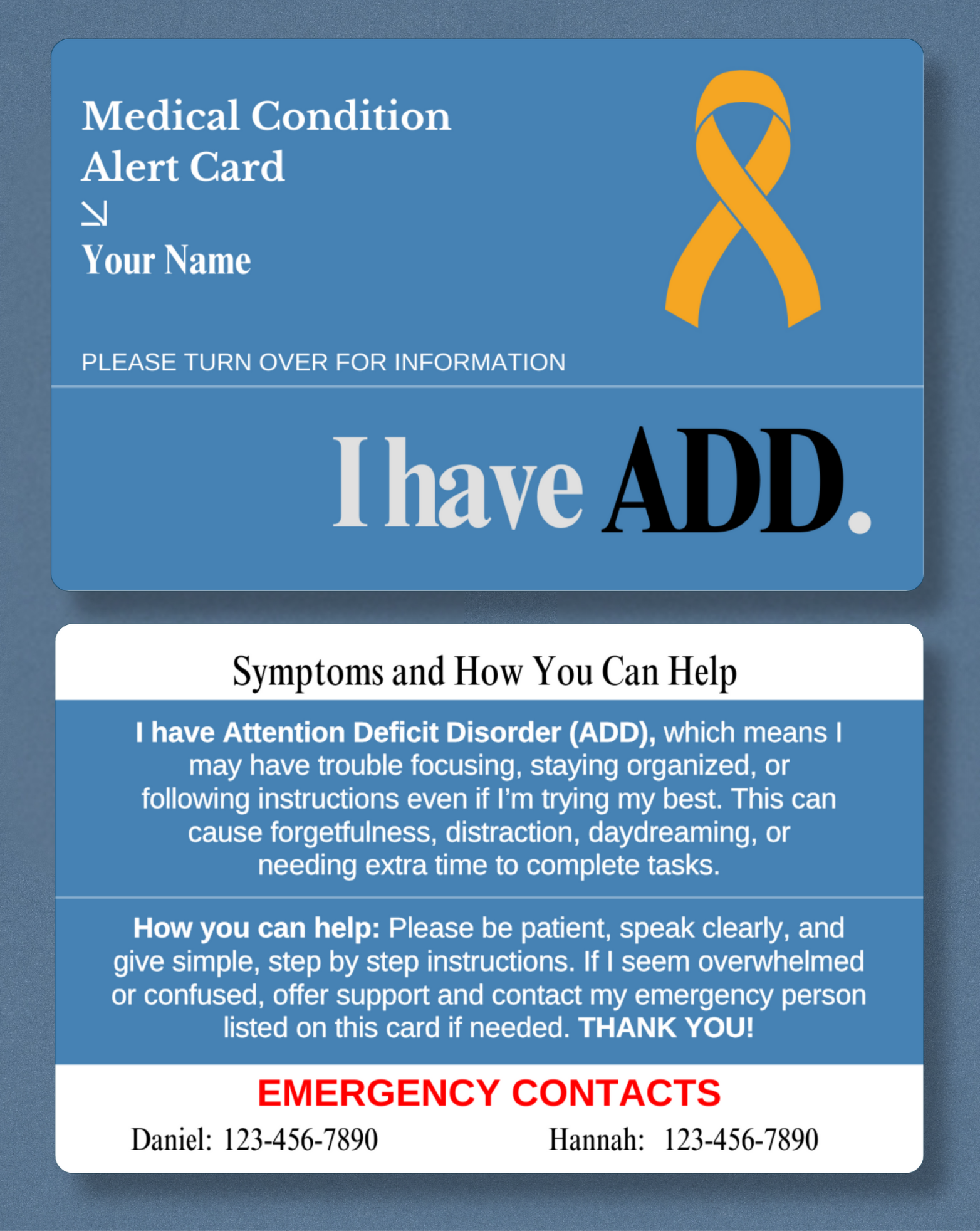 ADD Medical Alert Card