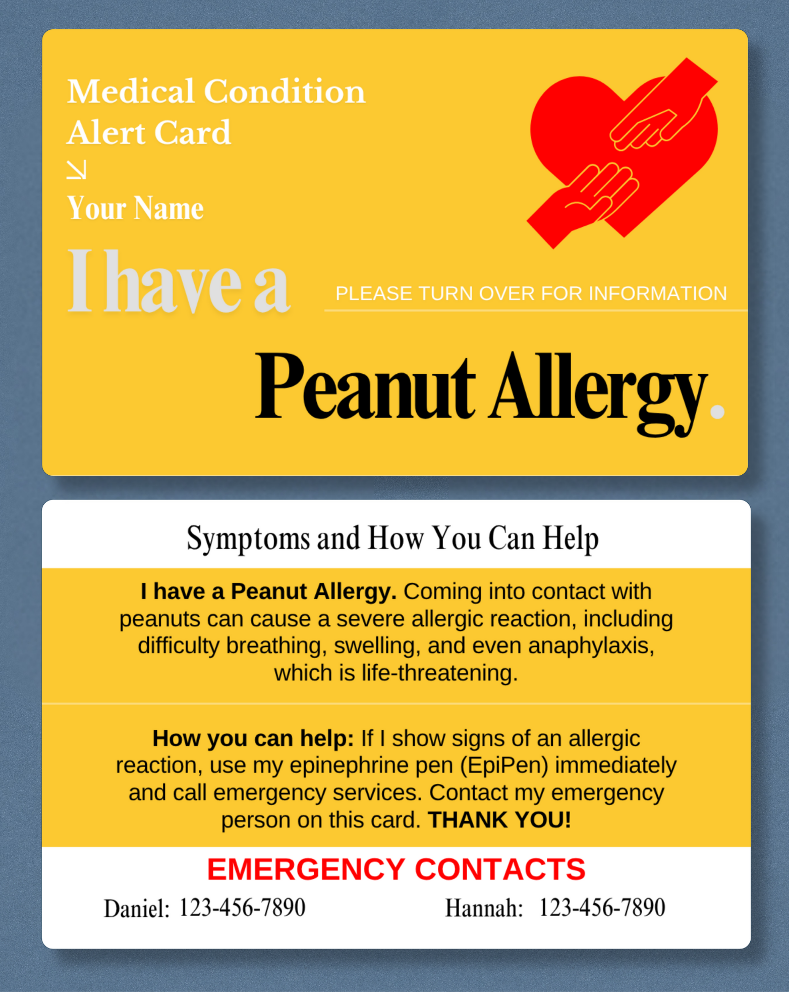 Peanut Allergy Alert Card
