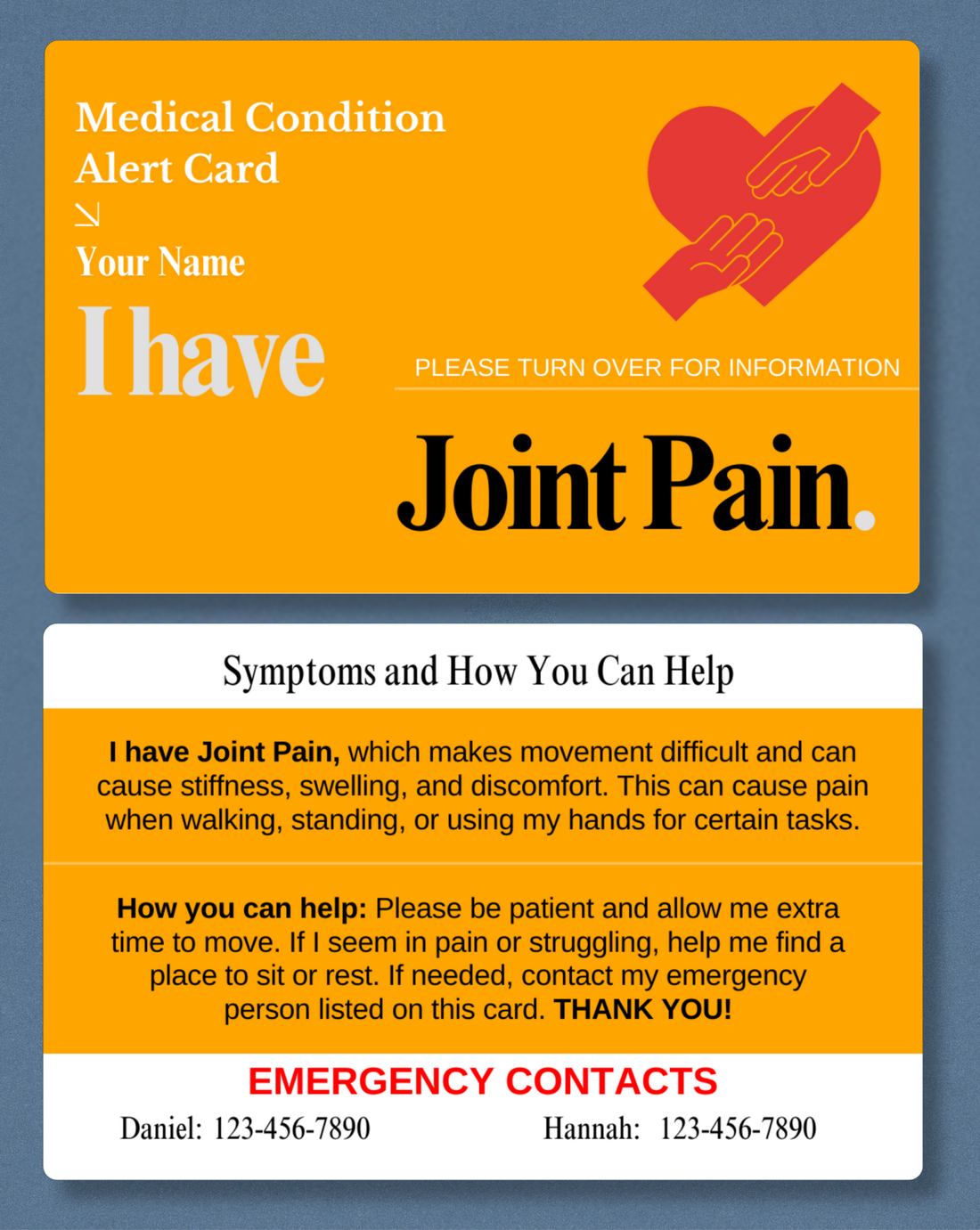 Joint Pain Medical Alert Card