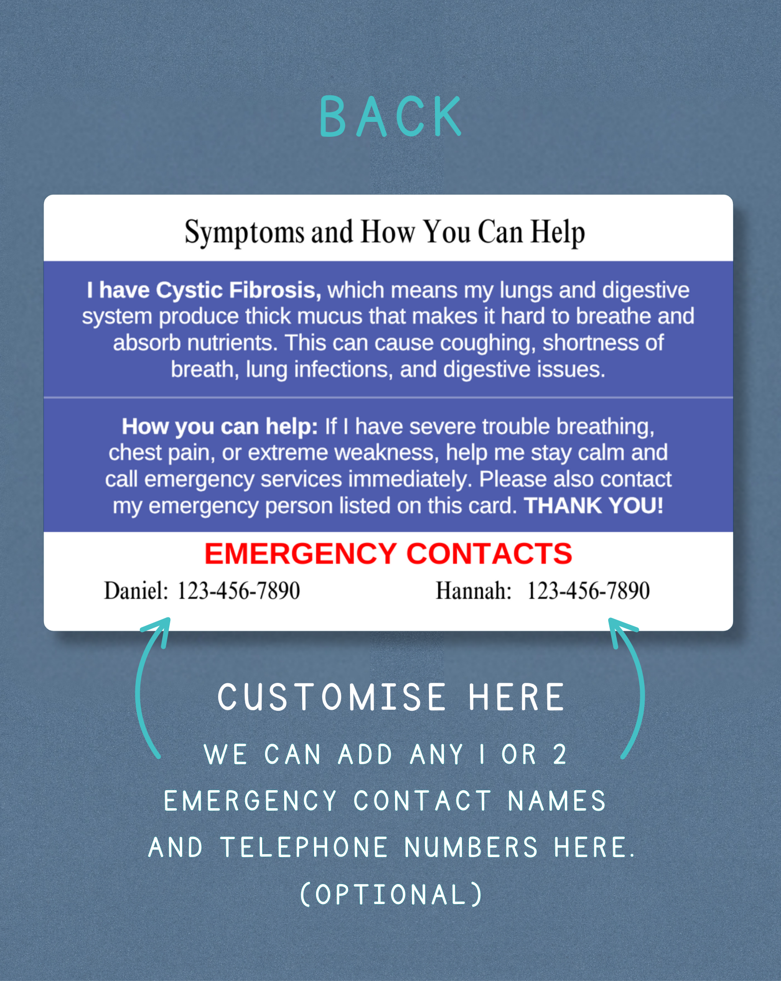 Cystic Fibrosis Medical Alert Card