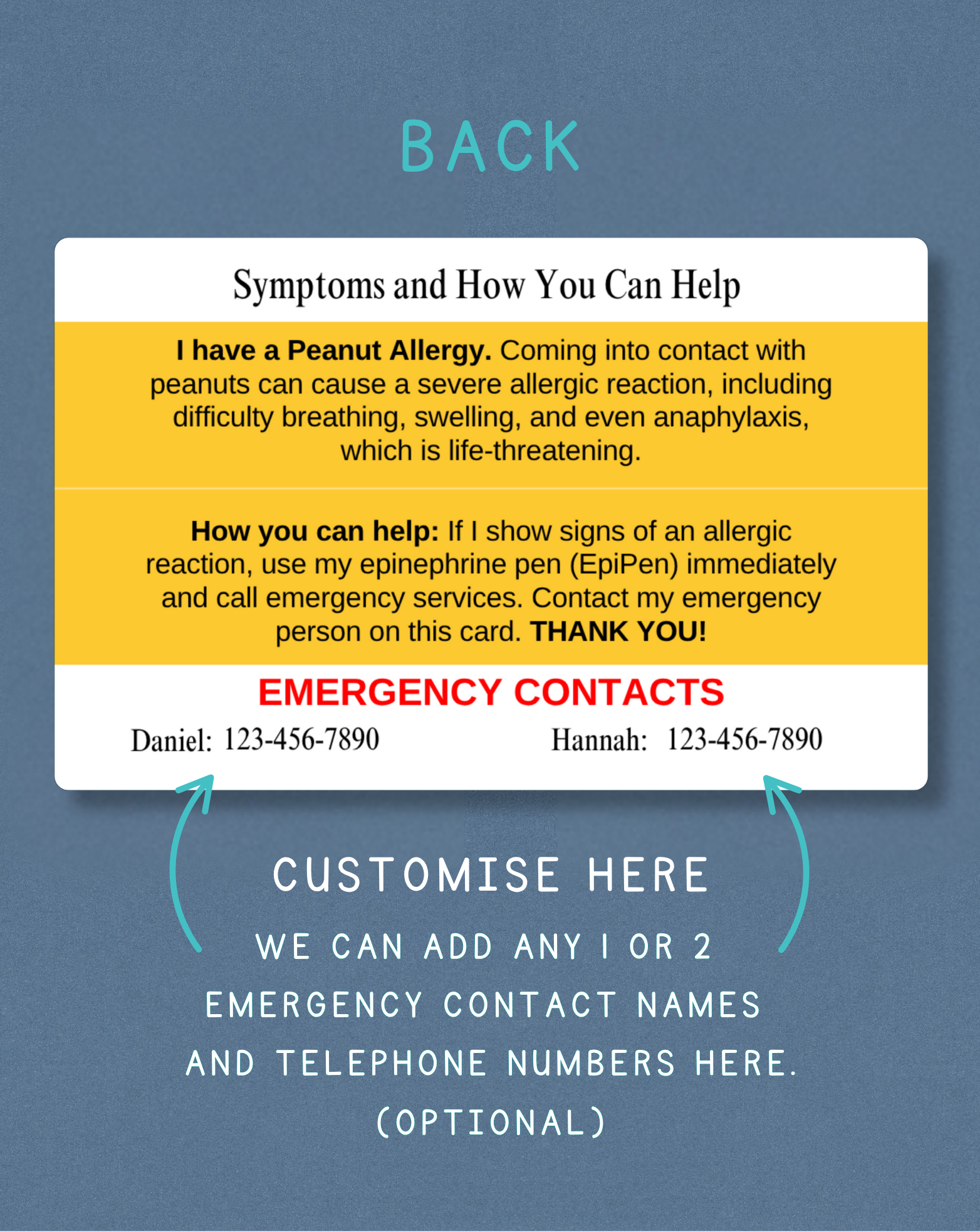 Peanut Allergy Alert Card