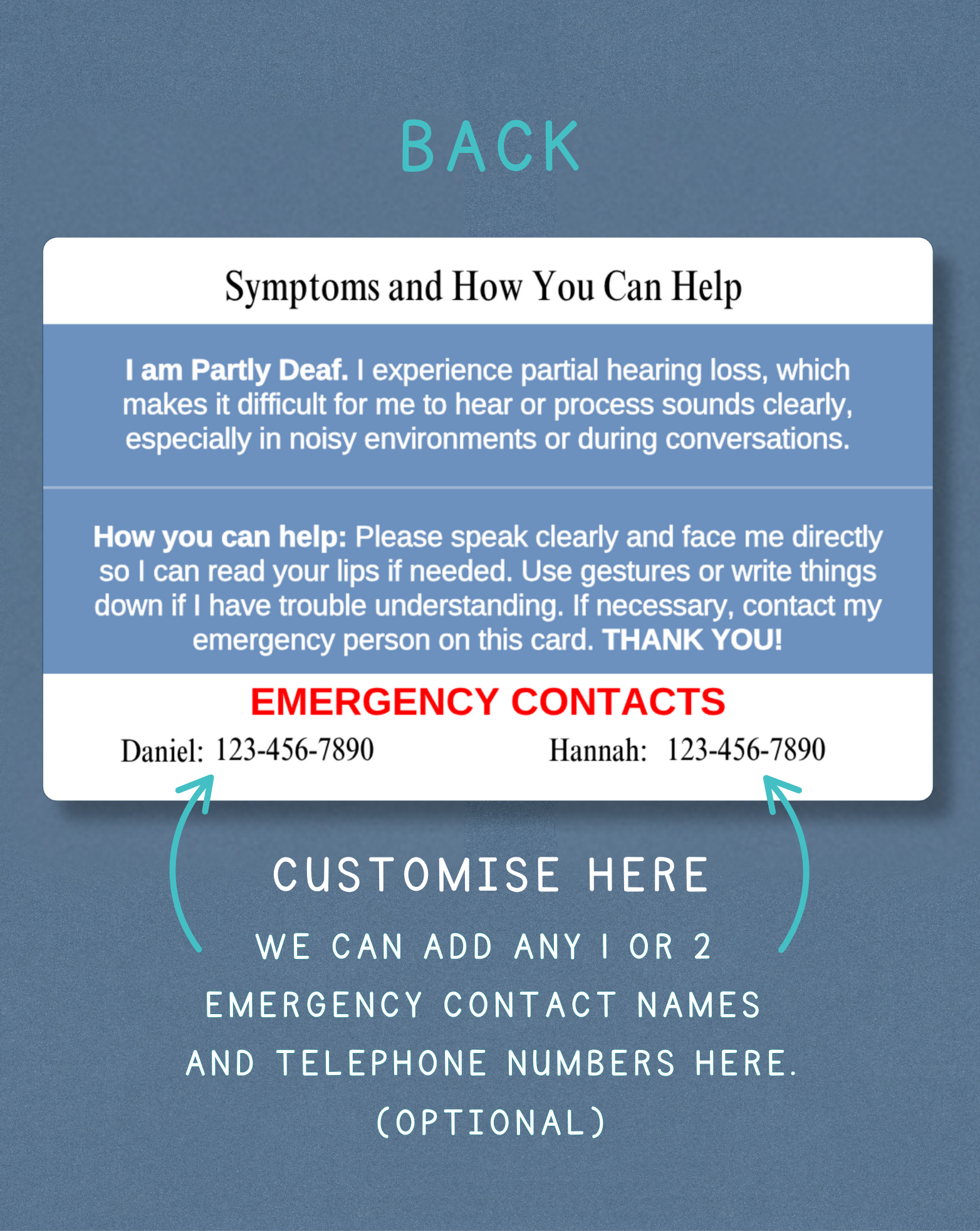 Partly Deaf Medical Alert Card