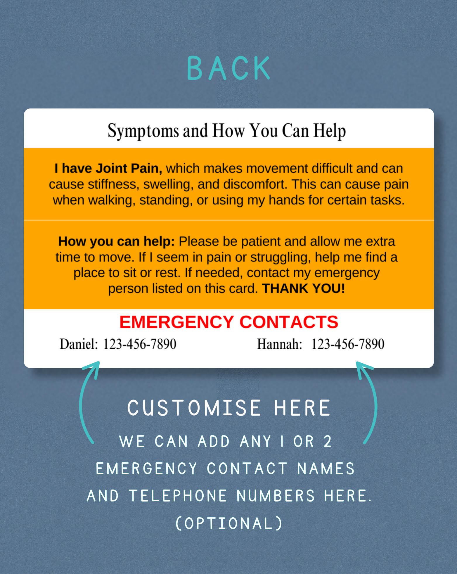 Joint Pain Medical Alert Card