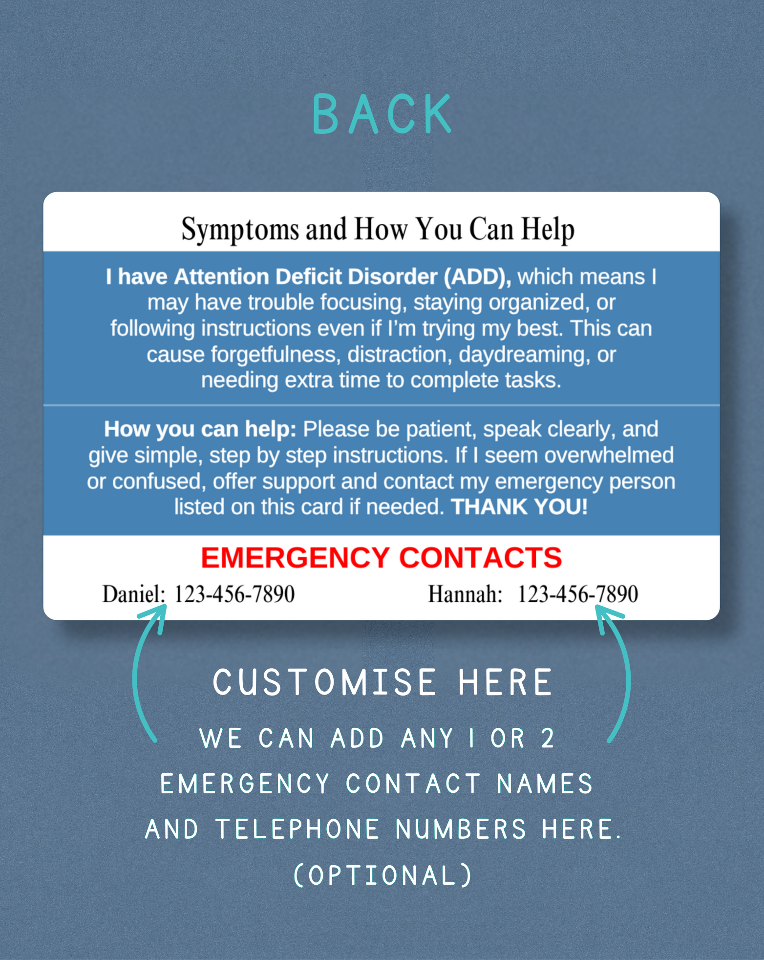 ADD Medical Alert Card