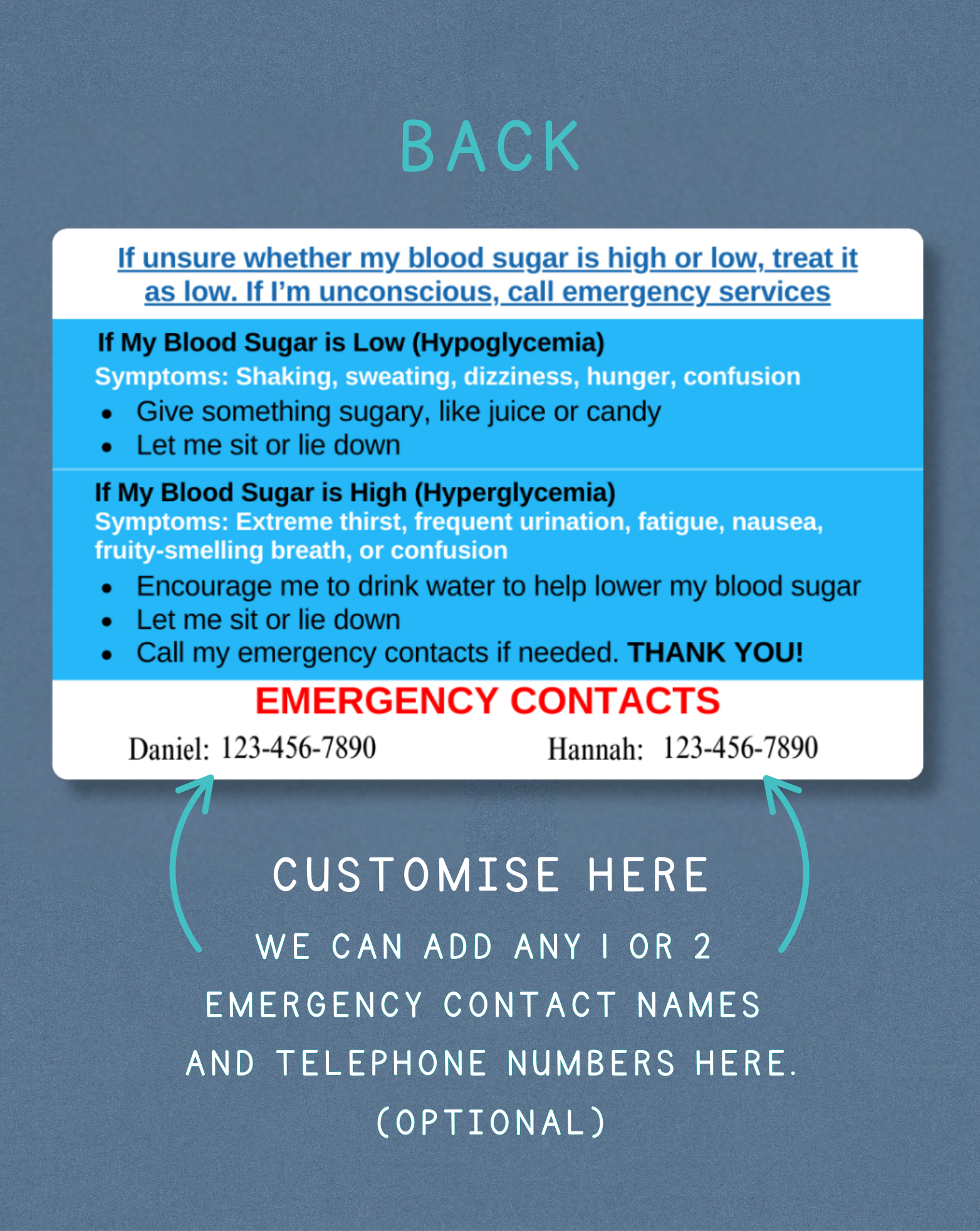 Diabetes Type 2 Medical Alert Card