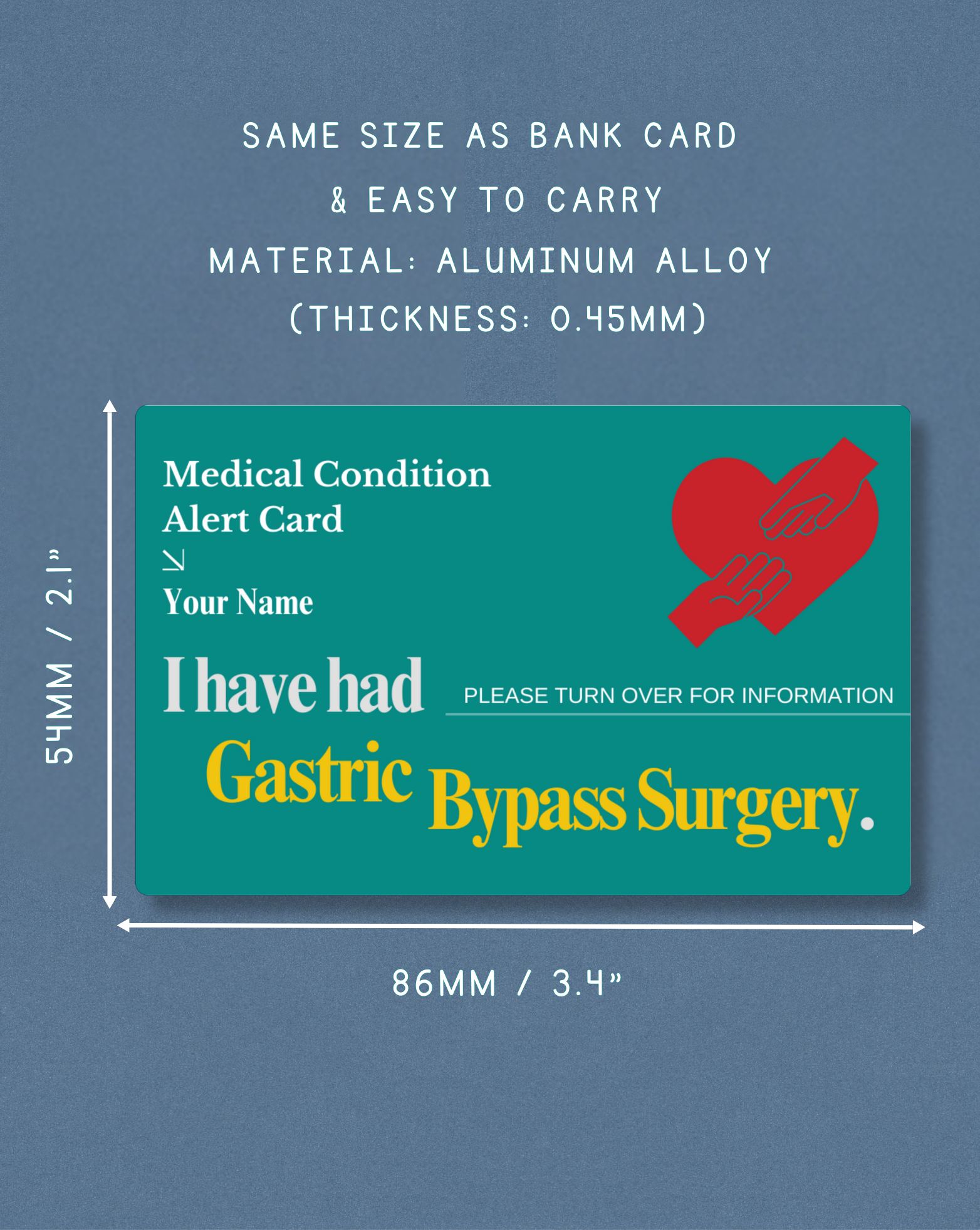 Gastric Bypass Surgery Medical Alert Card