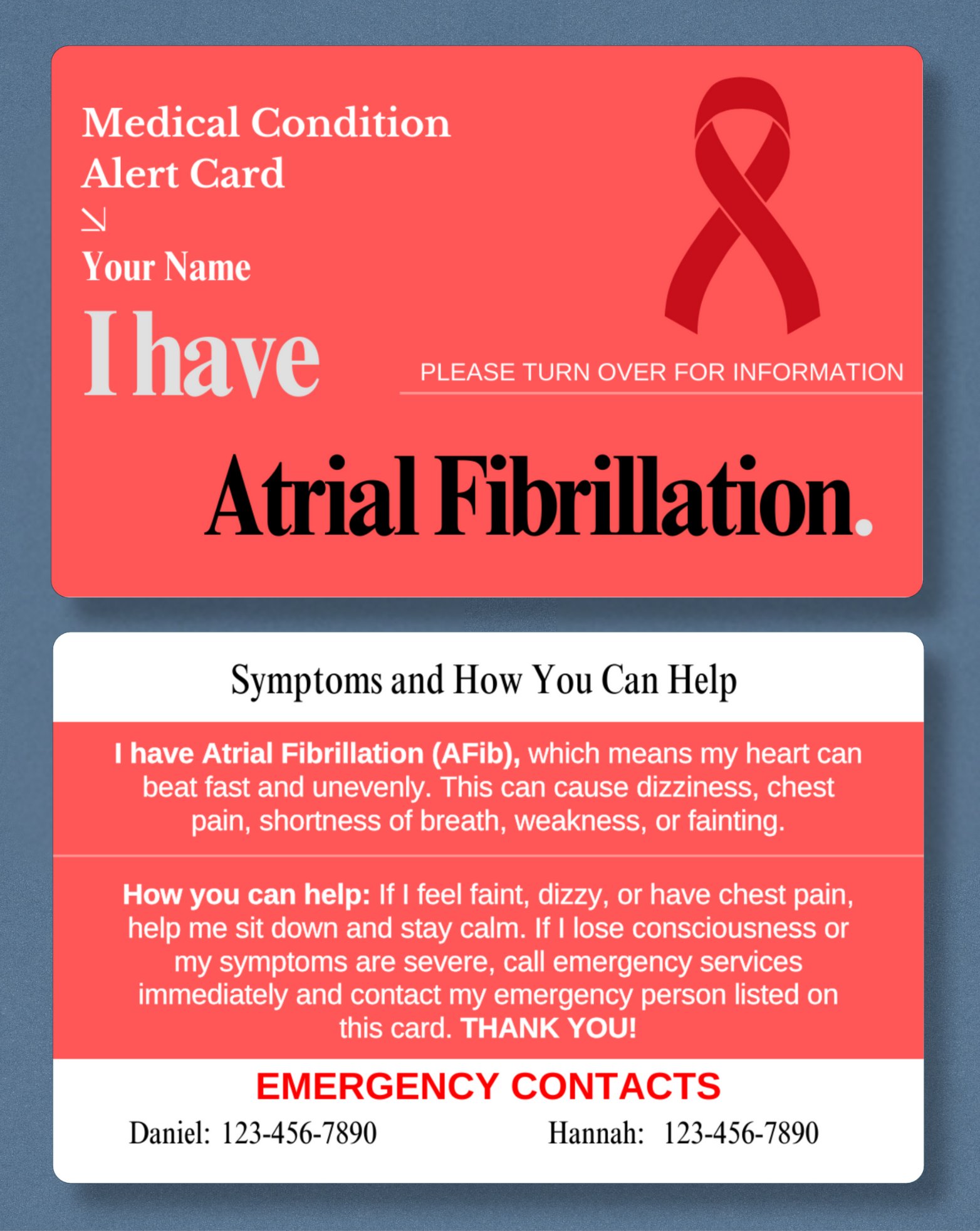 Atrial Fibrillation Medical Alert Card