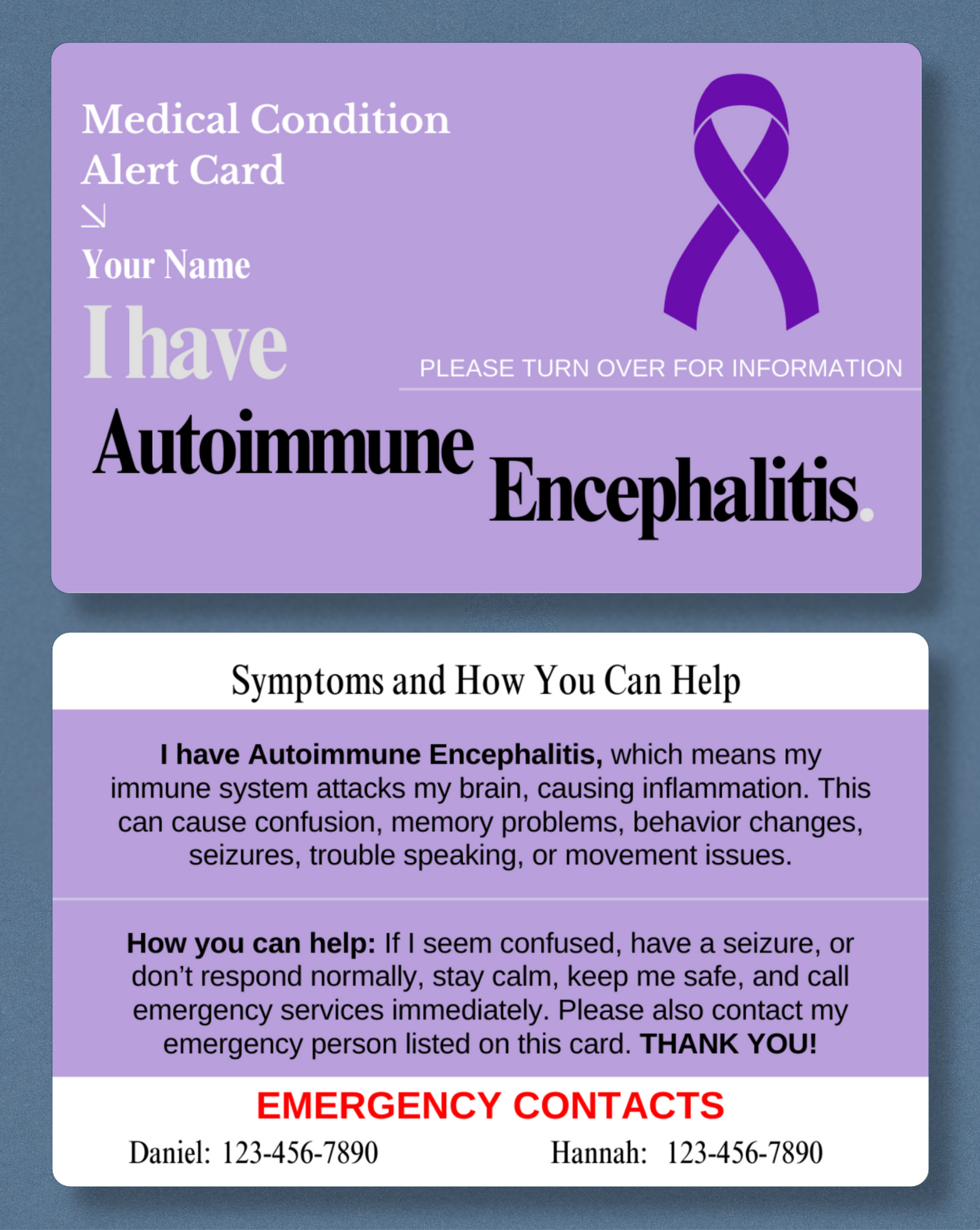 Autoimmune Encephalitis Medical Alert Card