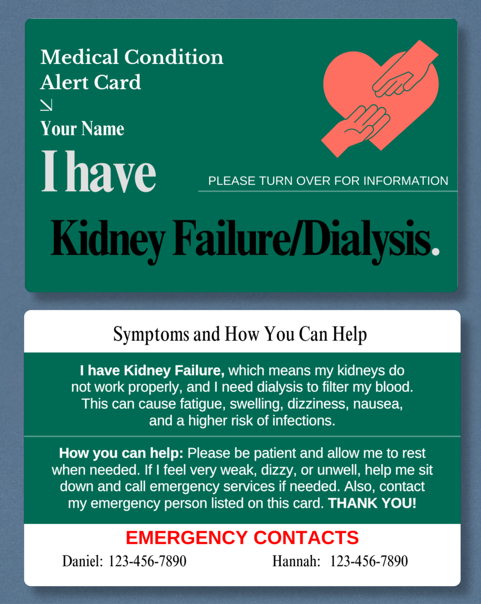 Kidney Failure/Dialysis Medical Alert Card