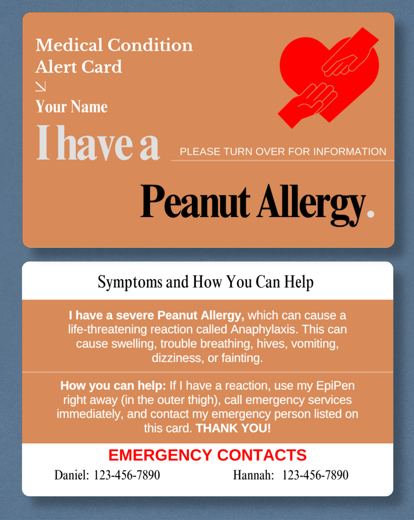 Peanut Allergy Alert Card