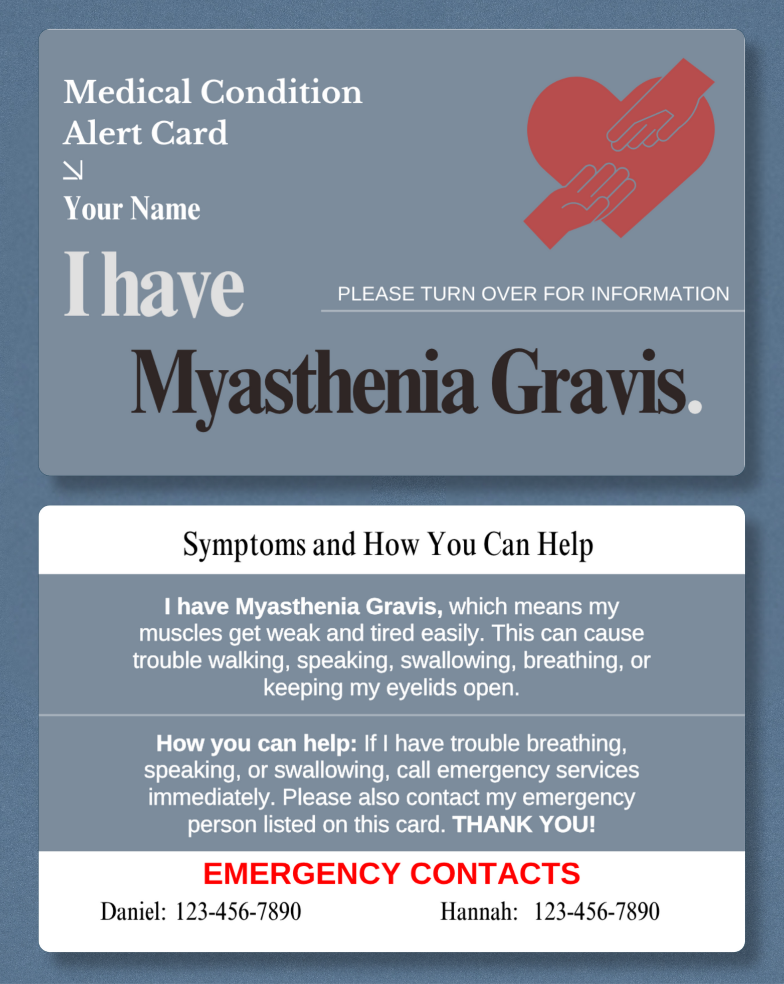 Myasthenia Gravis Medical Alert Card