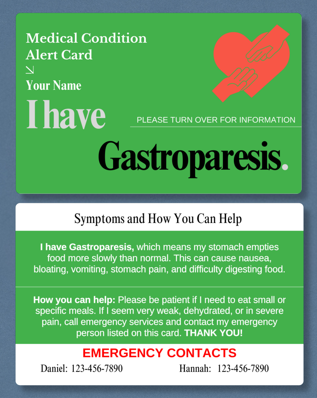 Gastroparesis Medical Alert Card