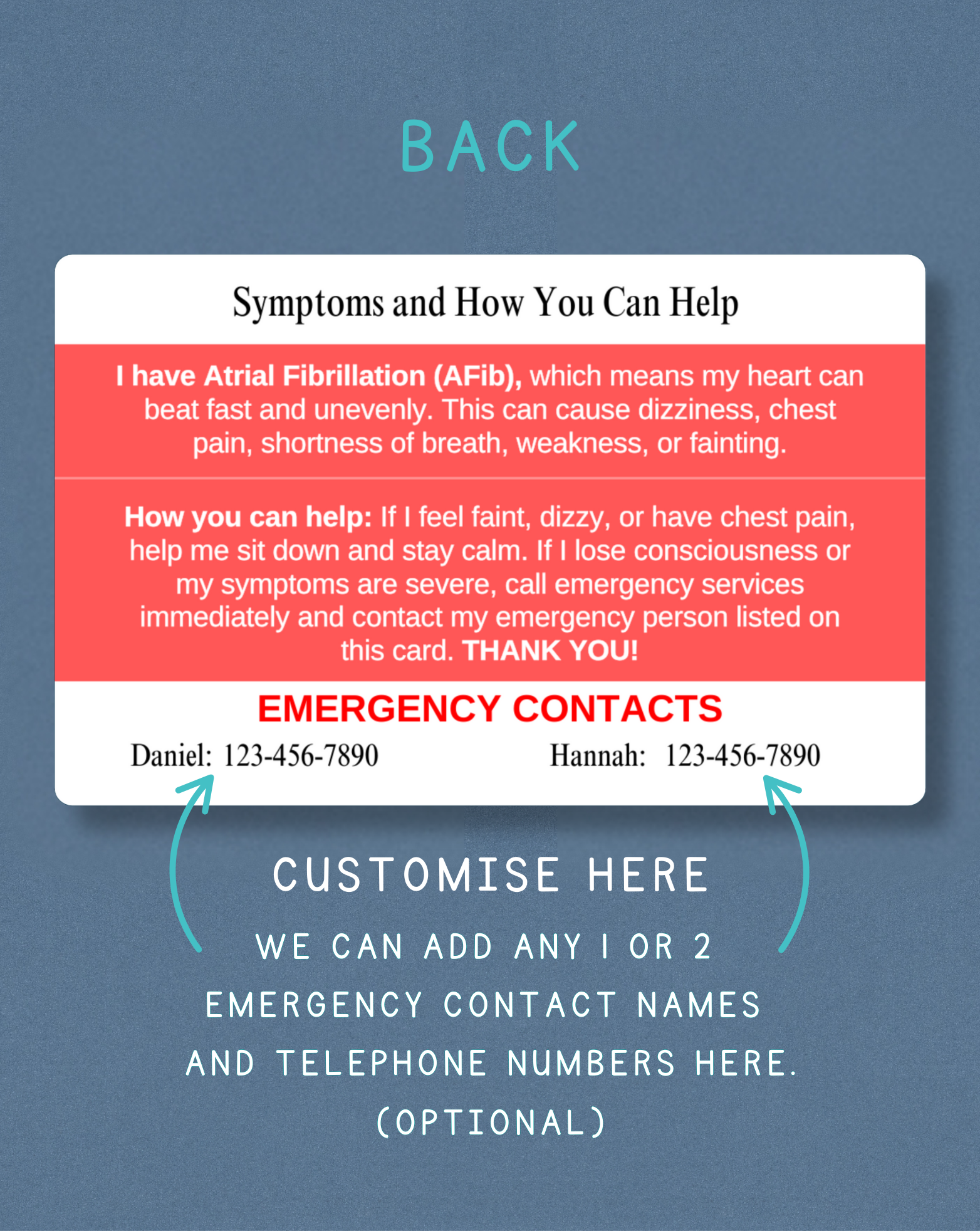 Atrial Fibrillation Medical Alert Card