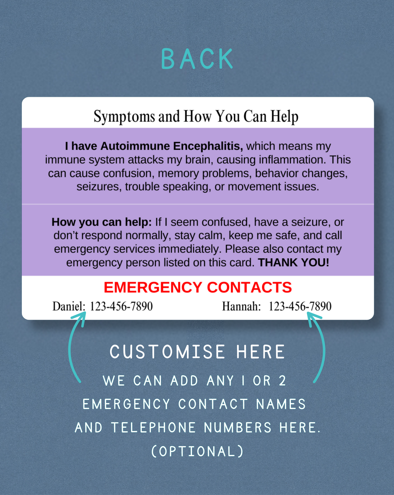Autoimmune Encephalitis Medical Alert Card