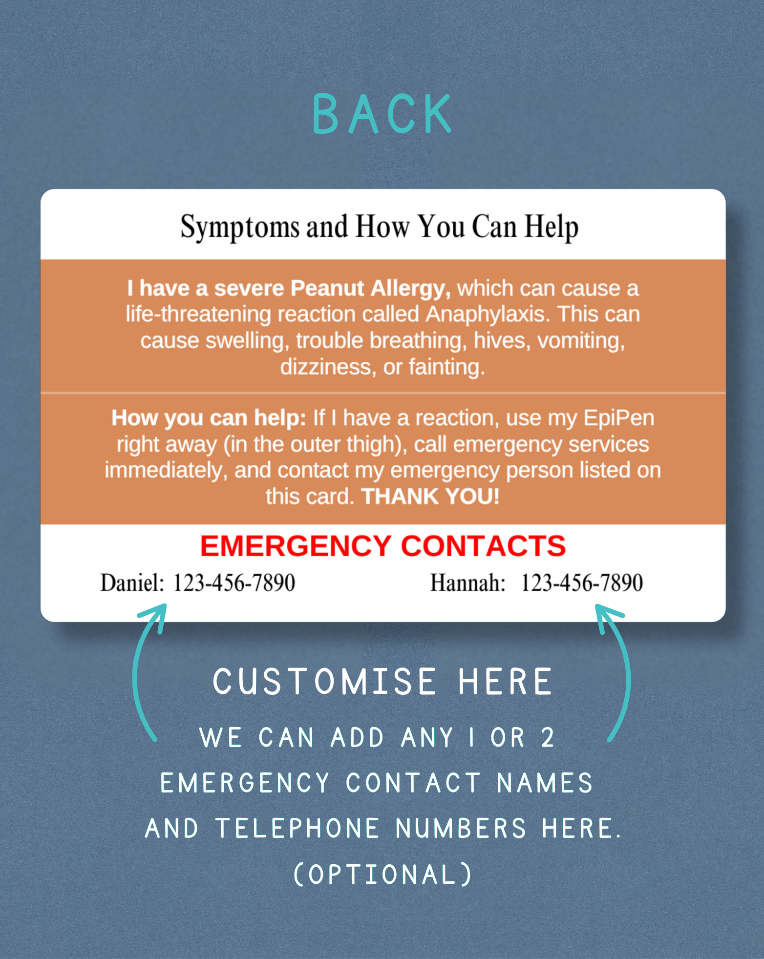 Peanut Allergy Alert Card