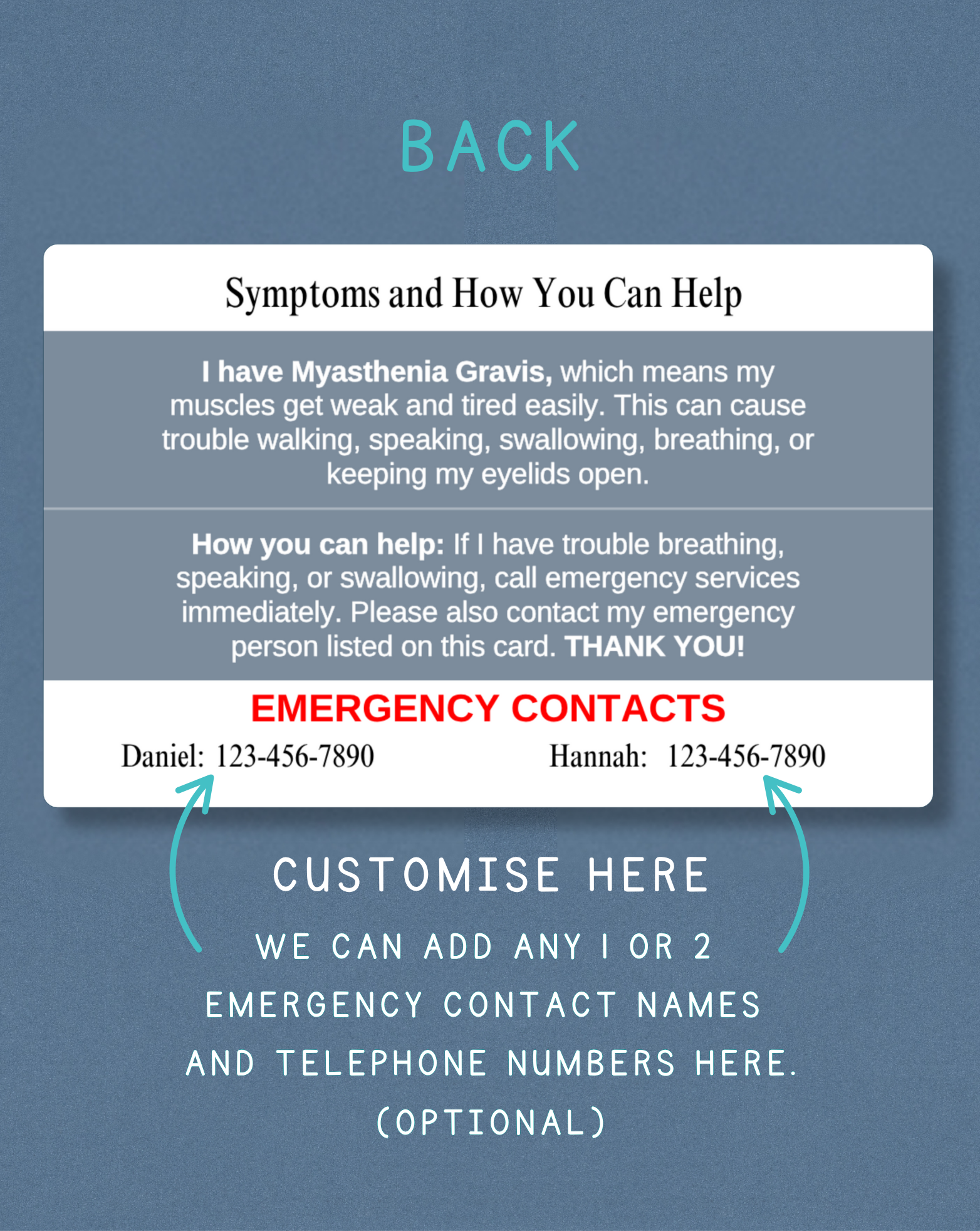 Myasthenia Gravis Medical Alert Card