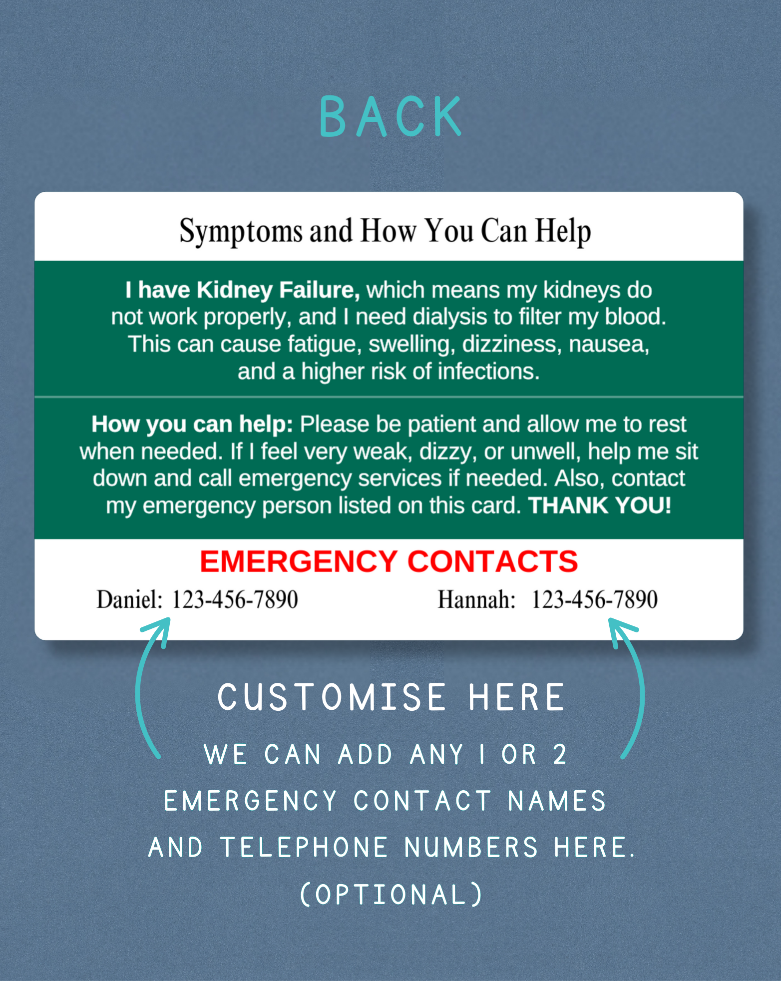 Kidney Failure/Dialysis Medical Alert Card