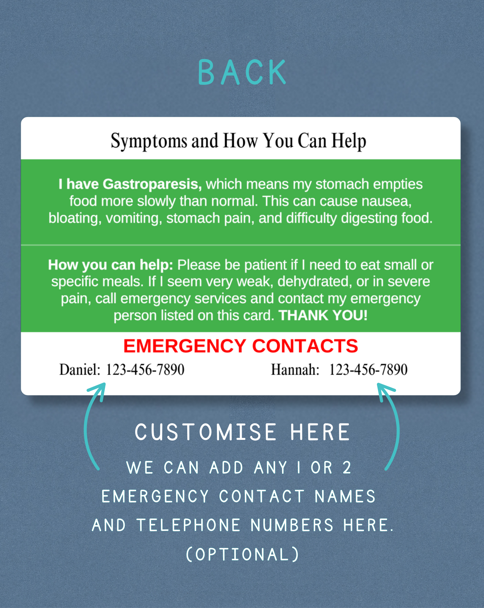 Gastroparesis Medical Alert Card