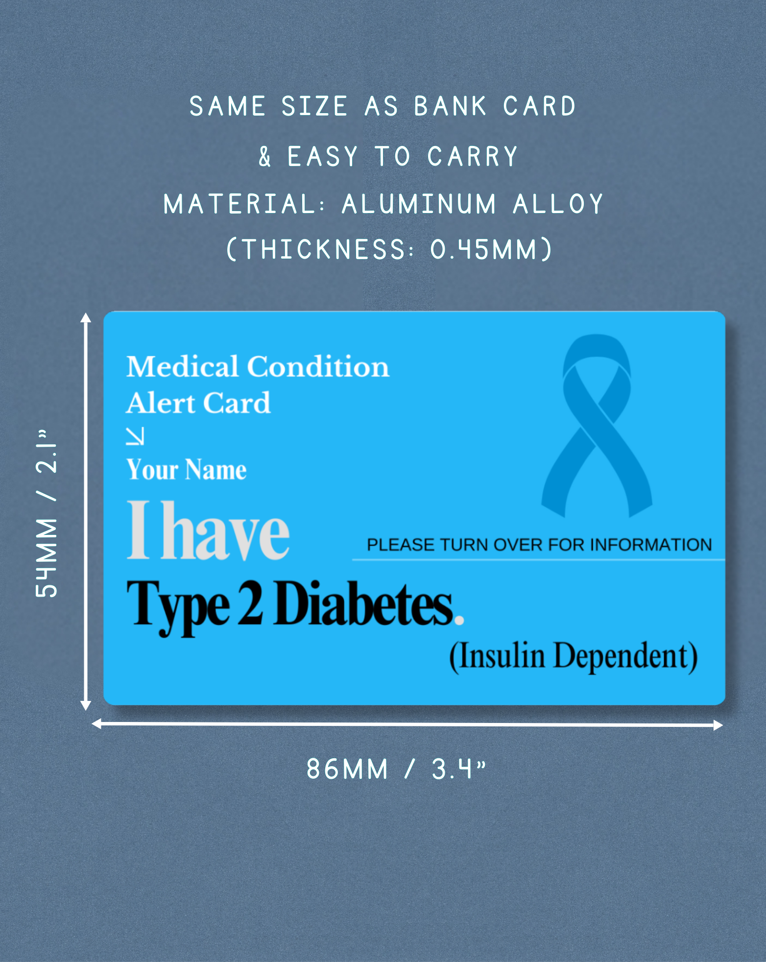 Diabetes Type 2 (Insulin Dependent) Medical Alert Card