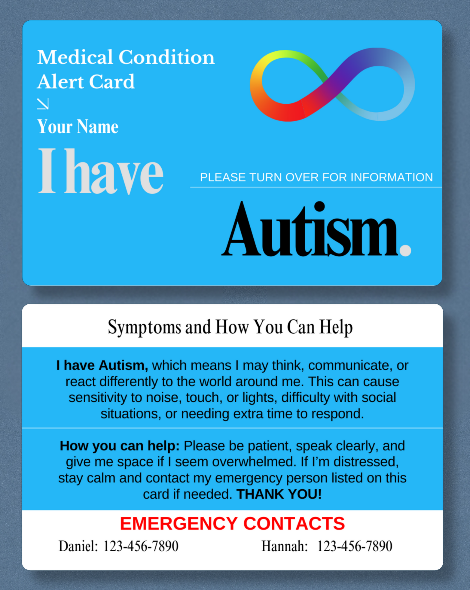 Autism Medical Alert Card