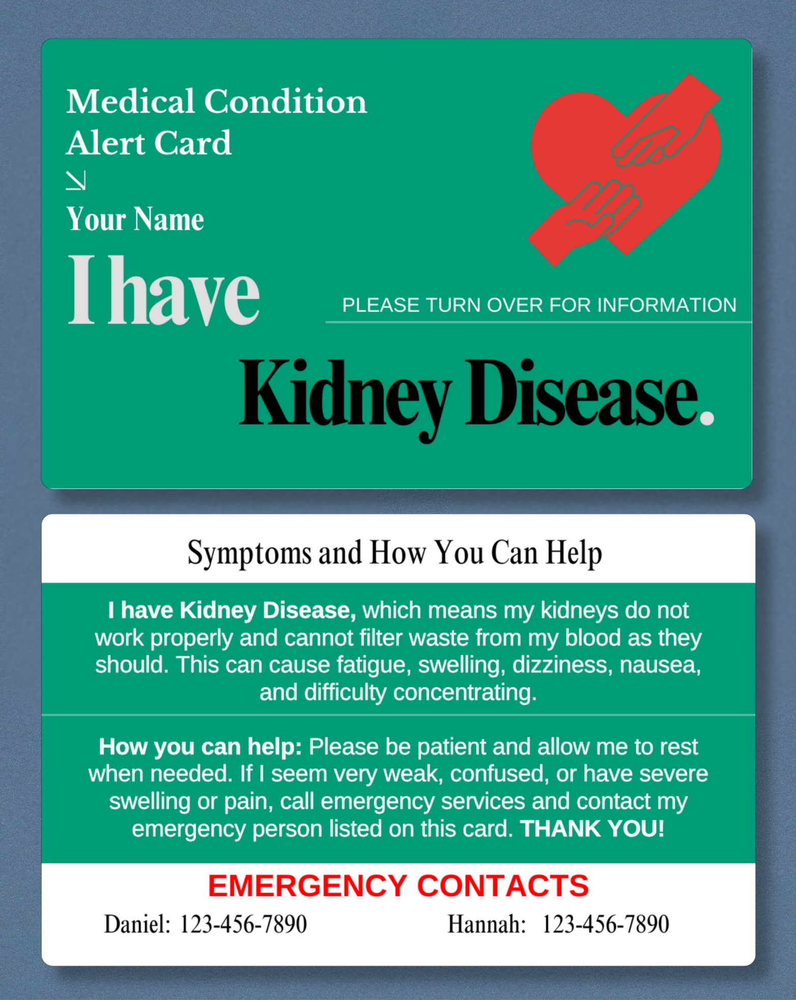 Kidney Disease Medical Alert Card