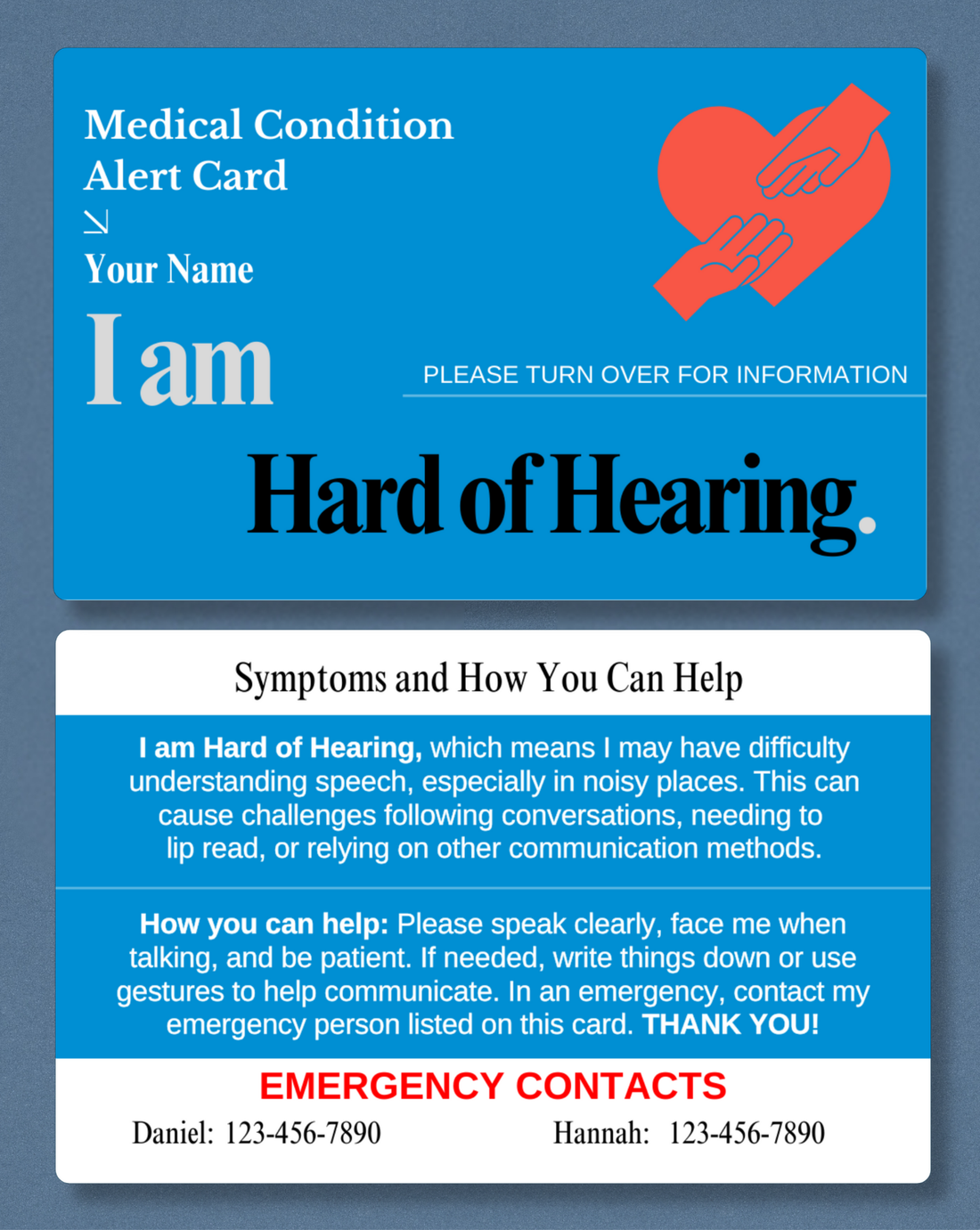 Hard of Hearing Medical Alert Card