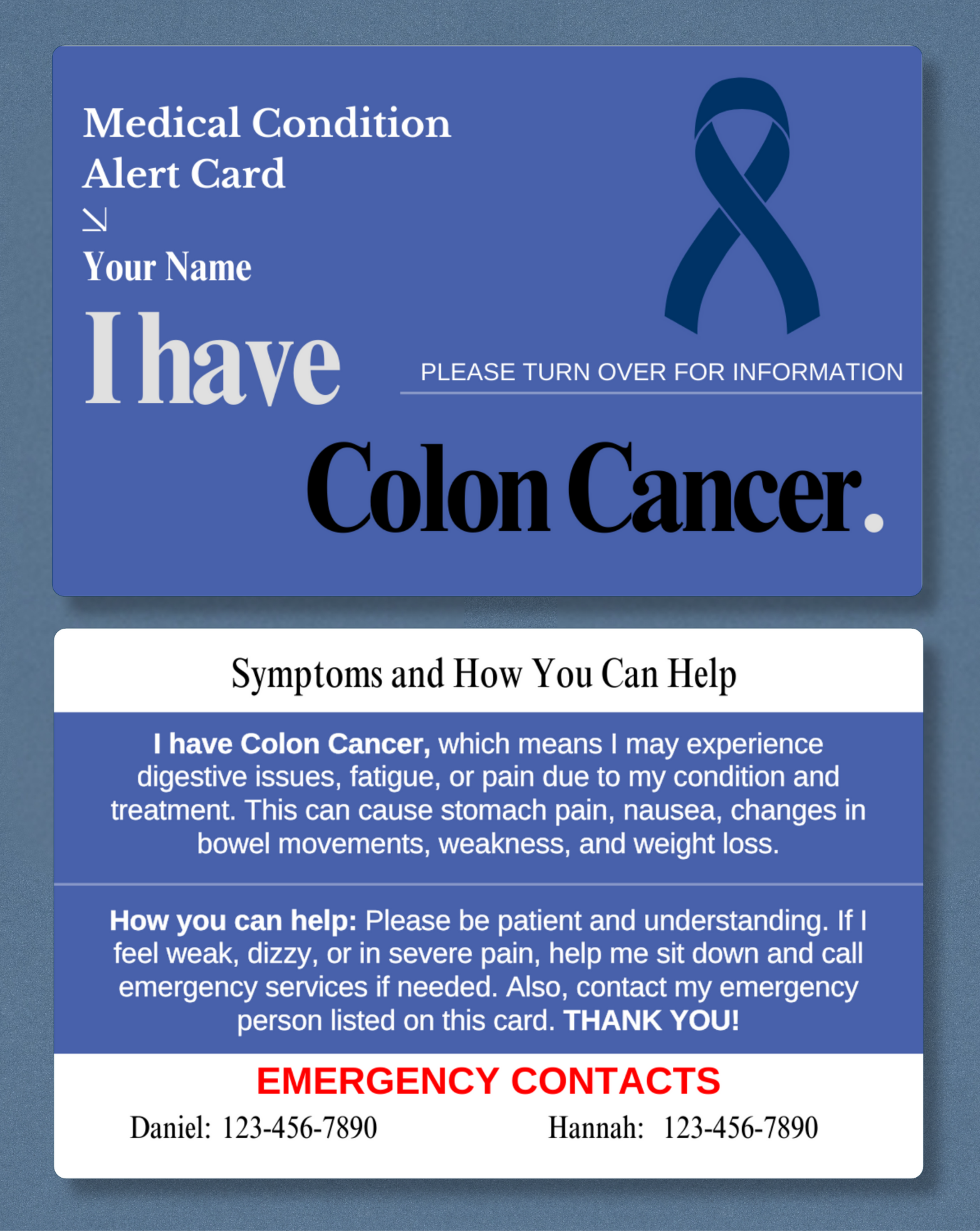 Colon Cancer Medical Alert Card