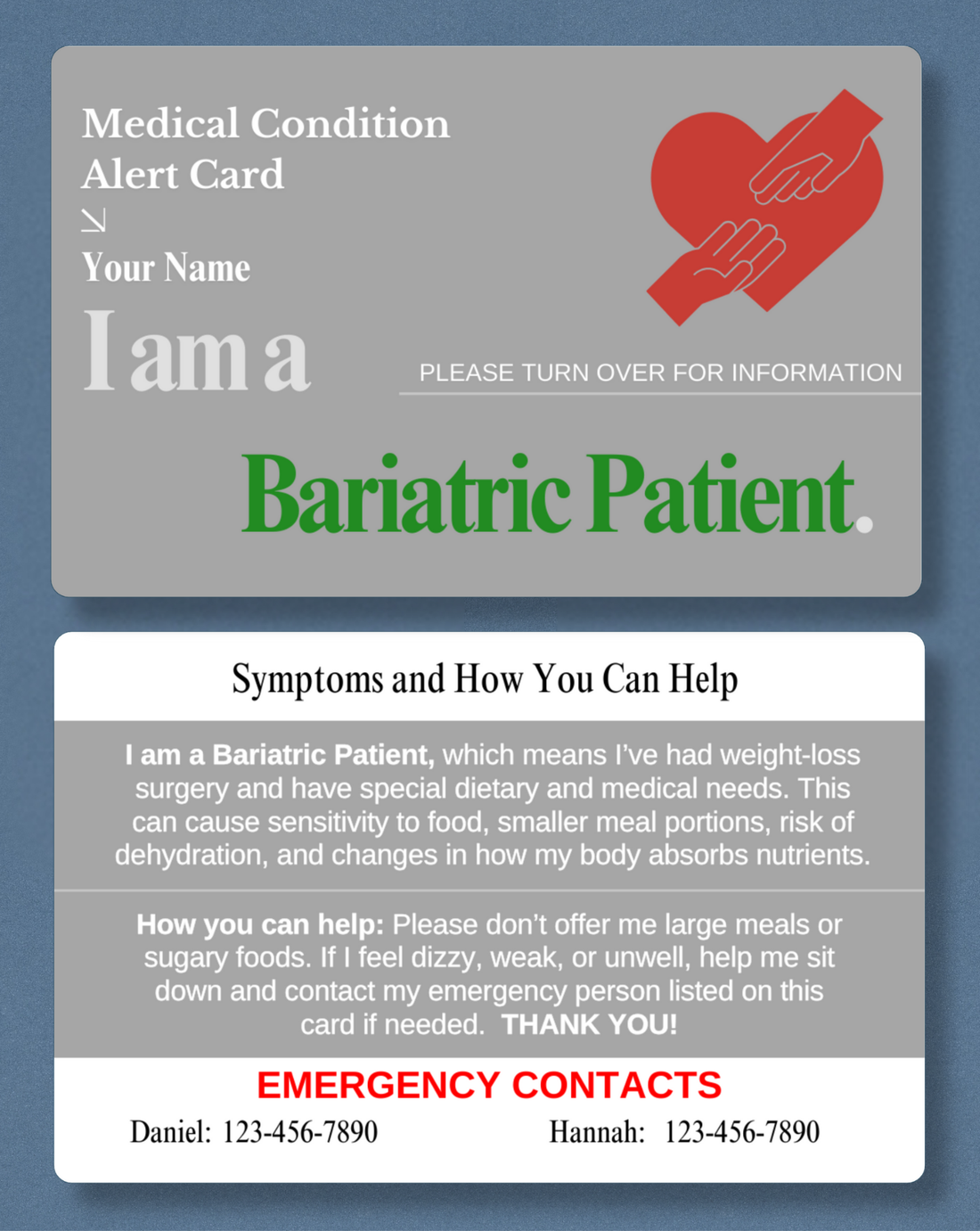 Bariatric Patient Medical Alert Card