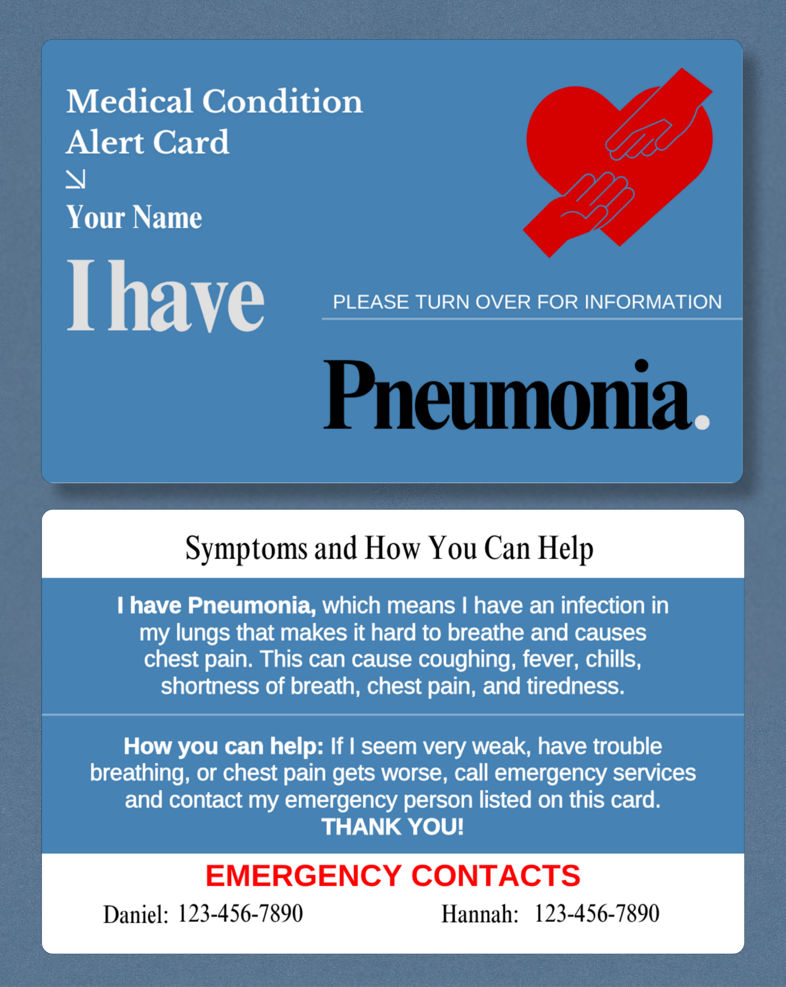 Pneumonia Medical Alert Card