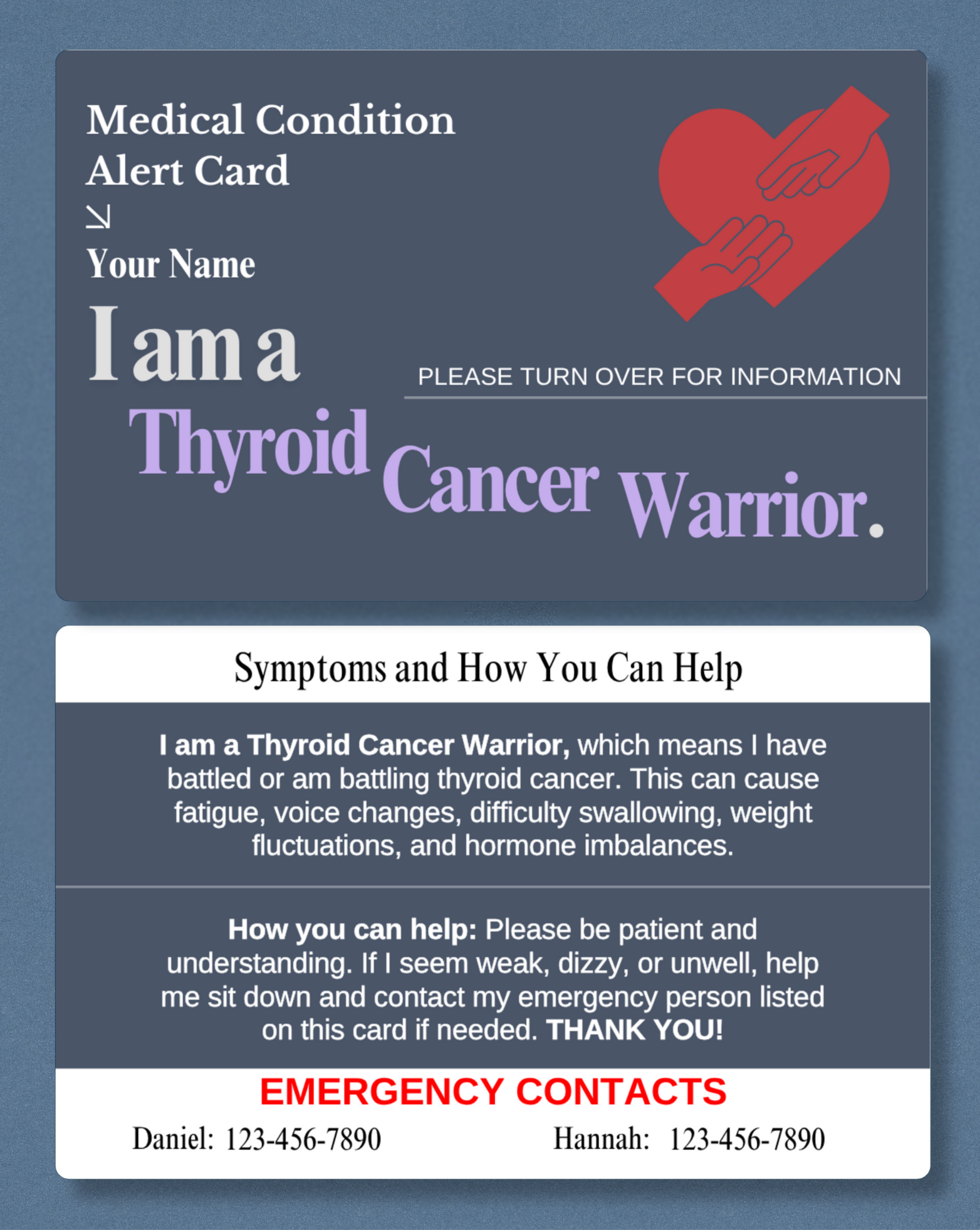 Thyroid Cancer Warrior Medical Alert Card