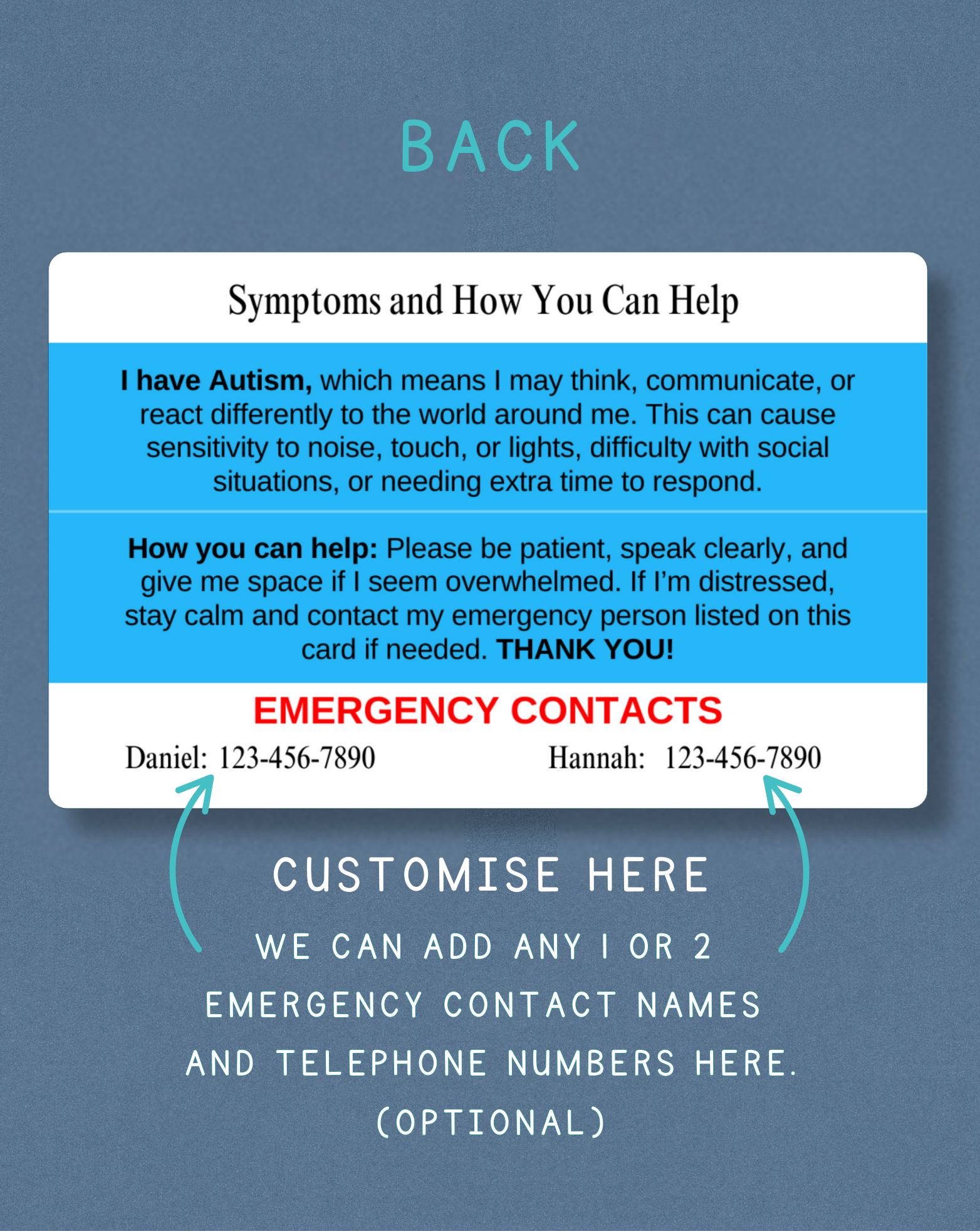 Autism Medical Alert Card