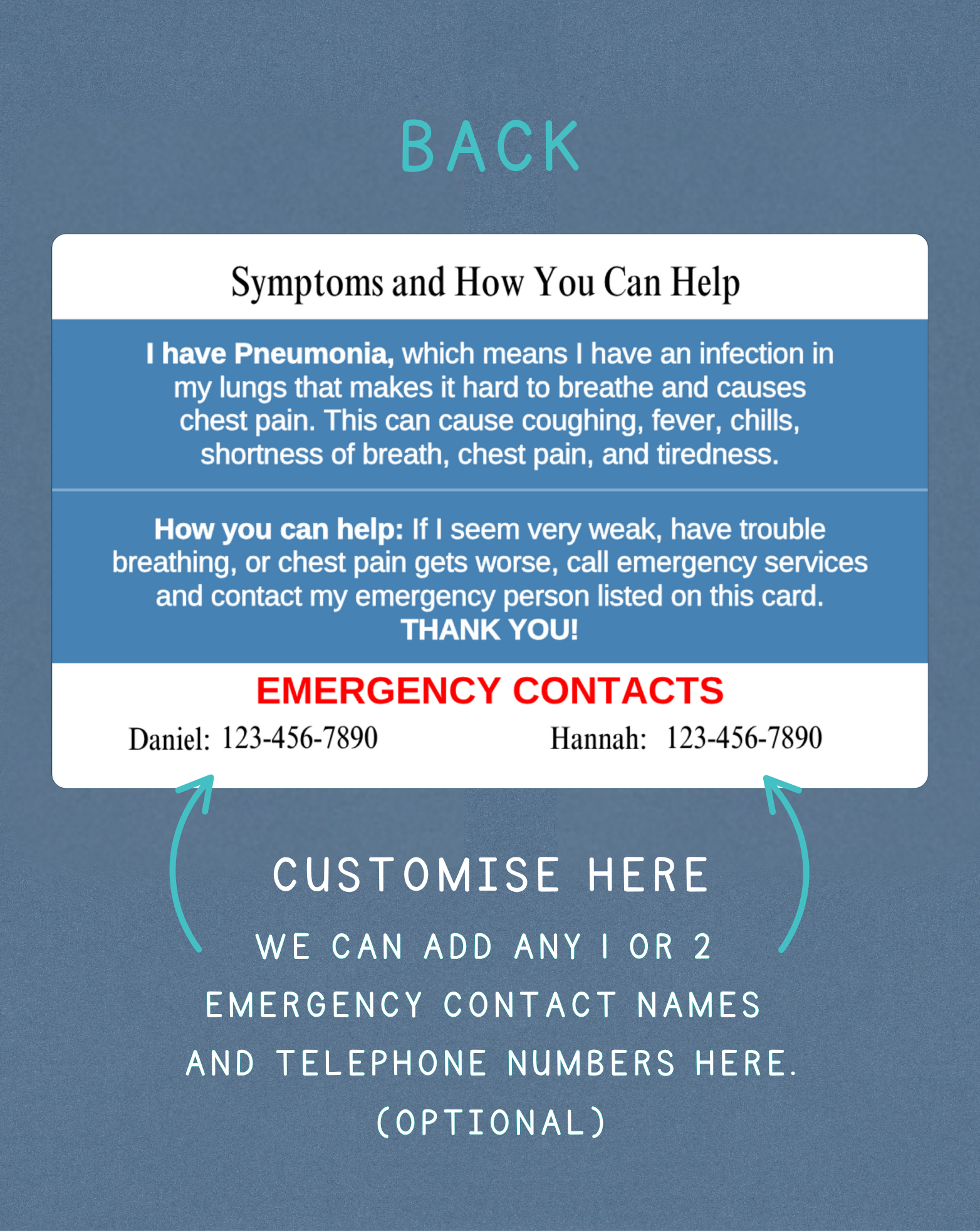 Pneumonia Medical Alert Card