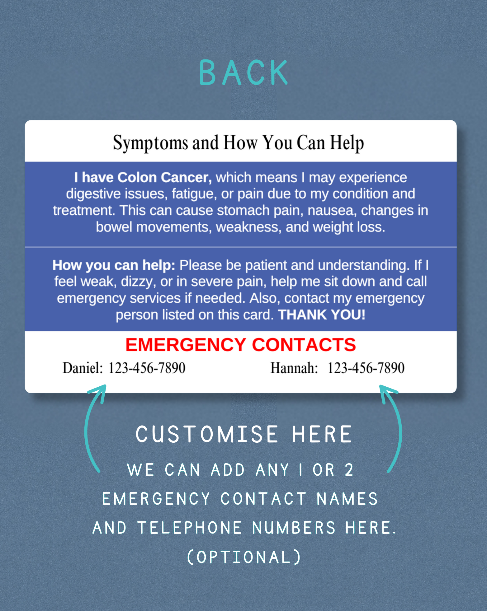 Colon Cancer Medical Alert Card