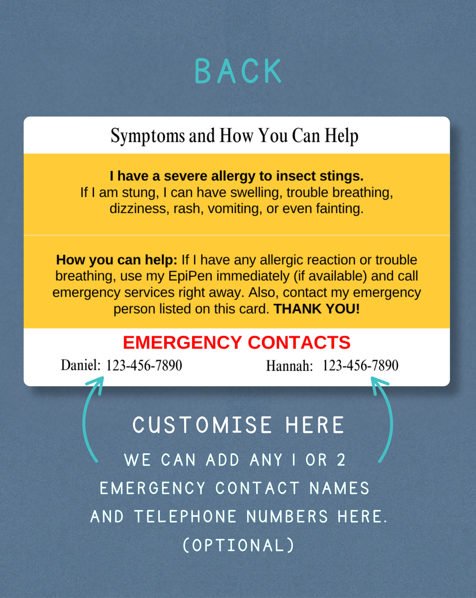 Sting Allergy Alert Card