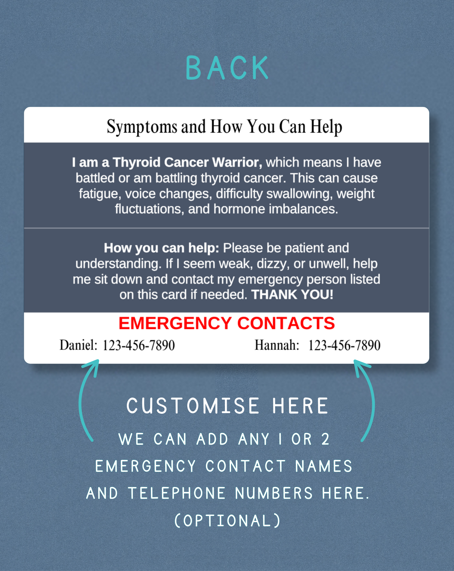 Thyroid Cancer Warrior Medical Alert Card