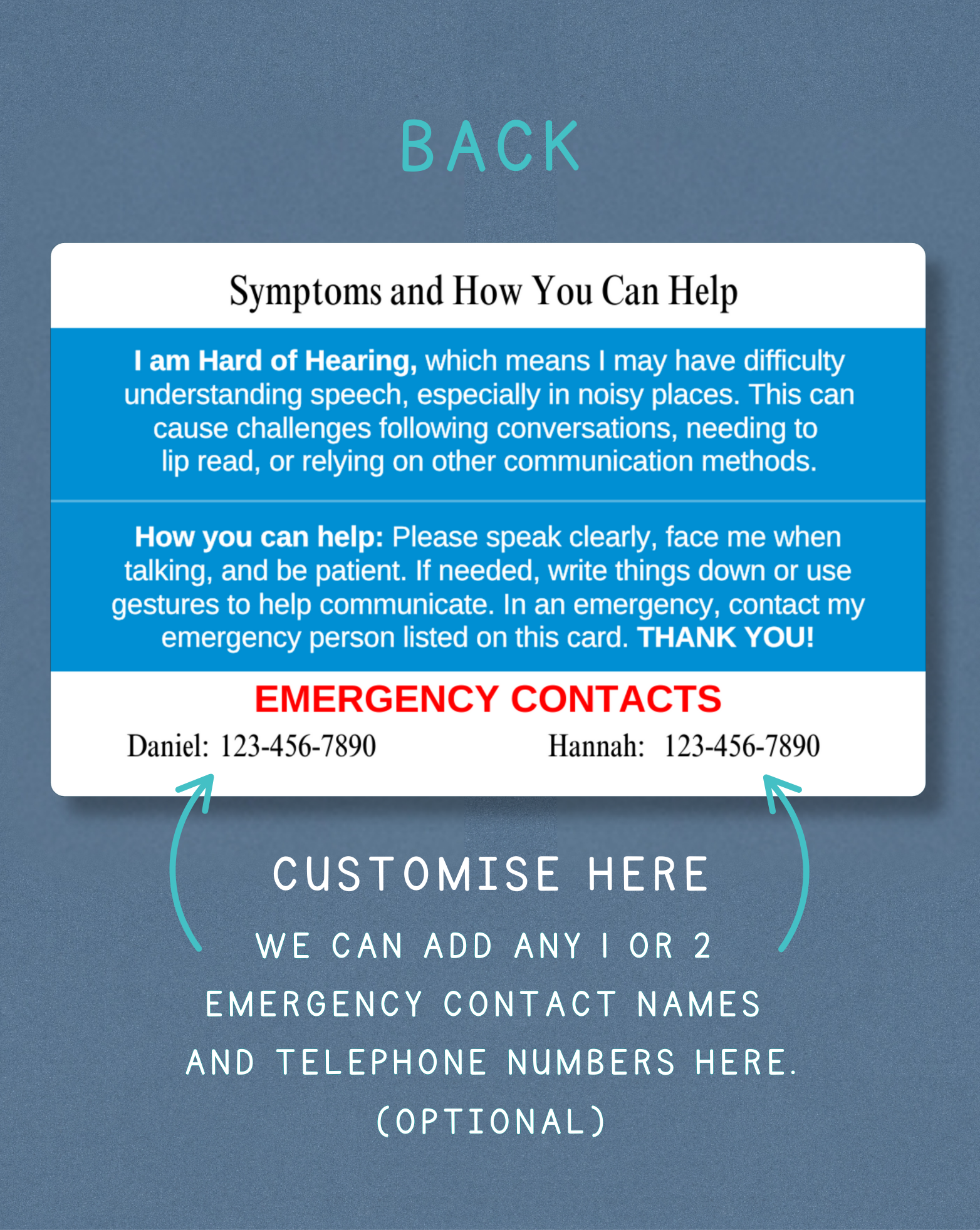 Hard of Hearing Medical Alert Card