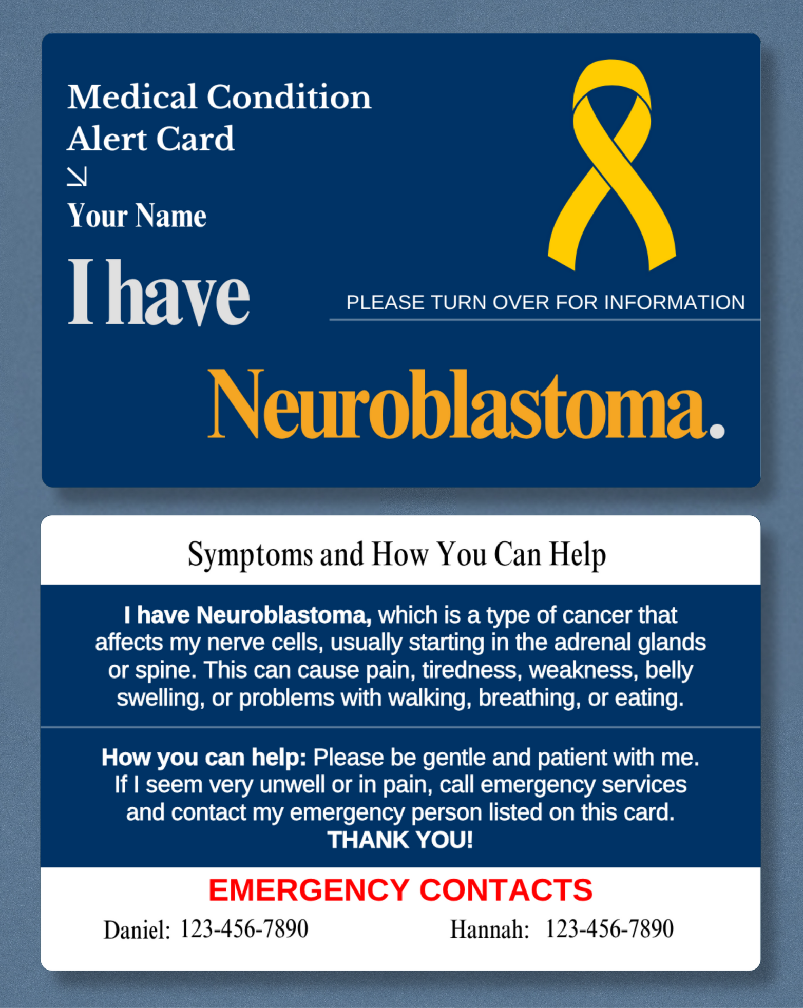 Neuroblastoma Medical Alert Card