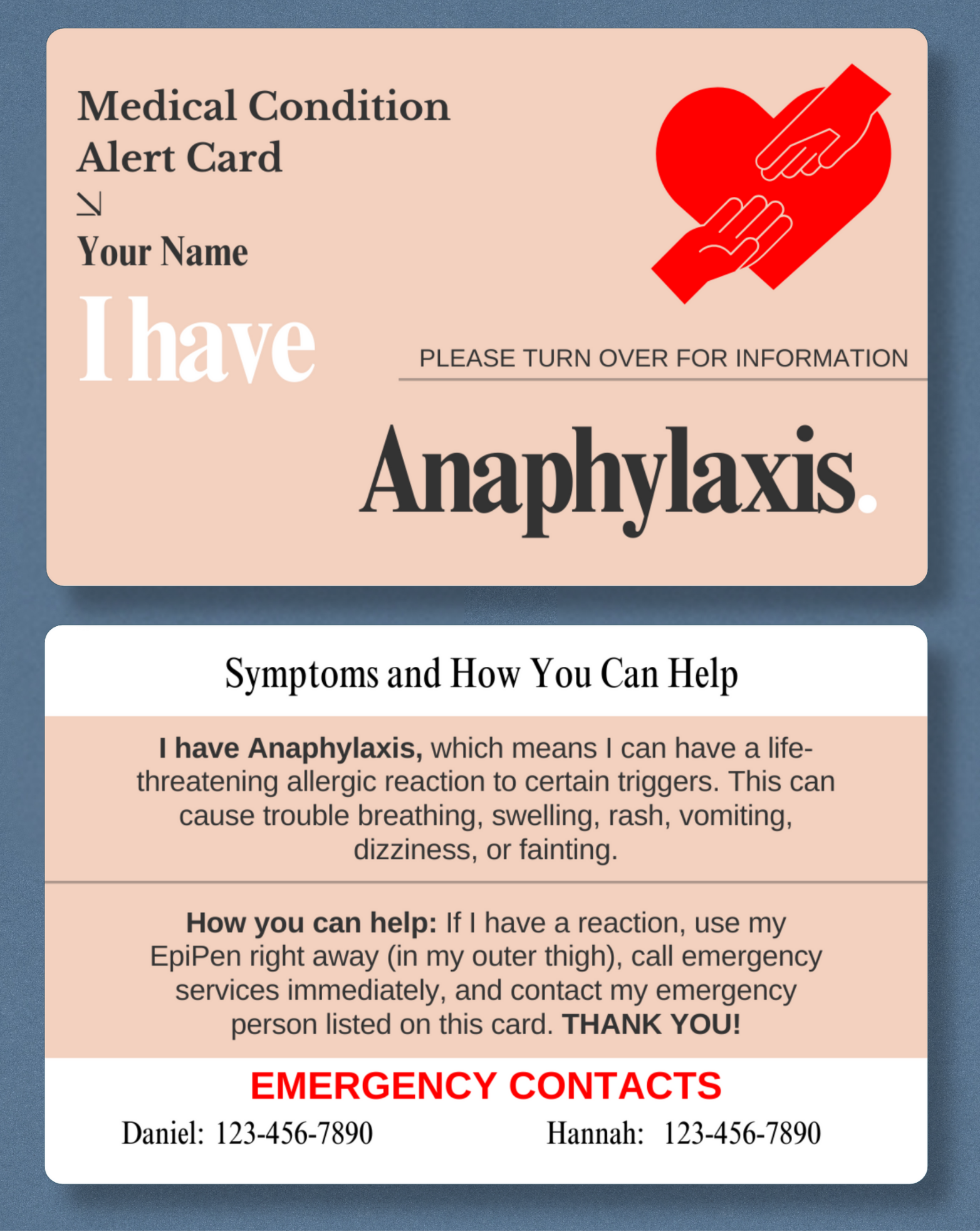 Anaphylaxis Alert Card