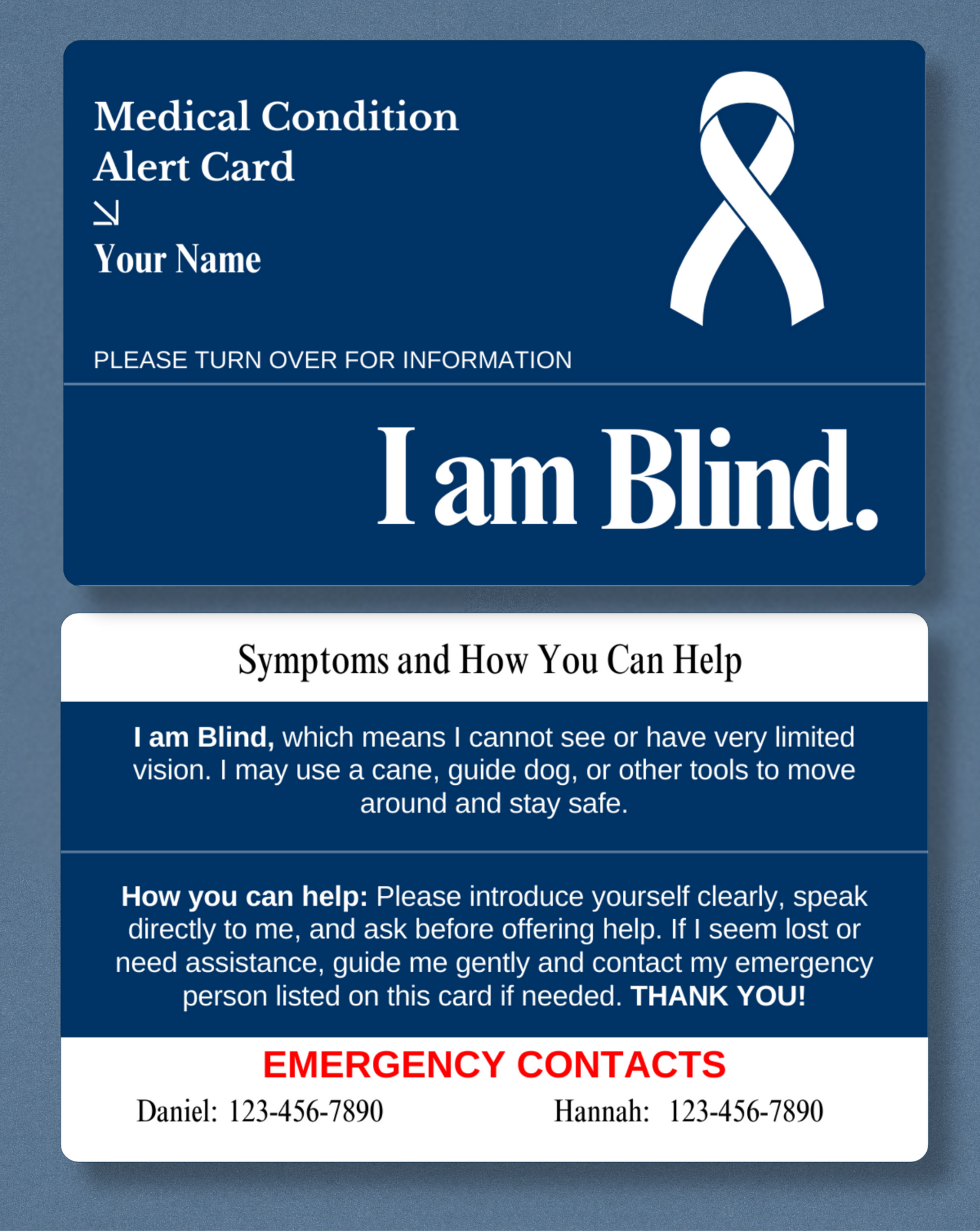 Blind Medical Alert Card