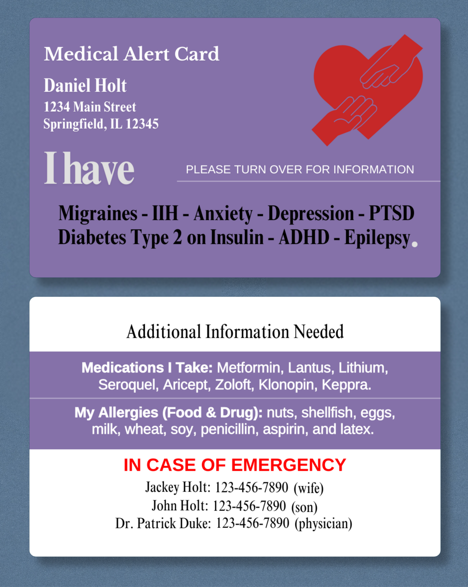 Customised Medical Alert Card (Purple)