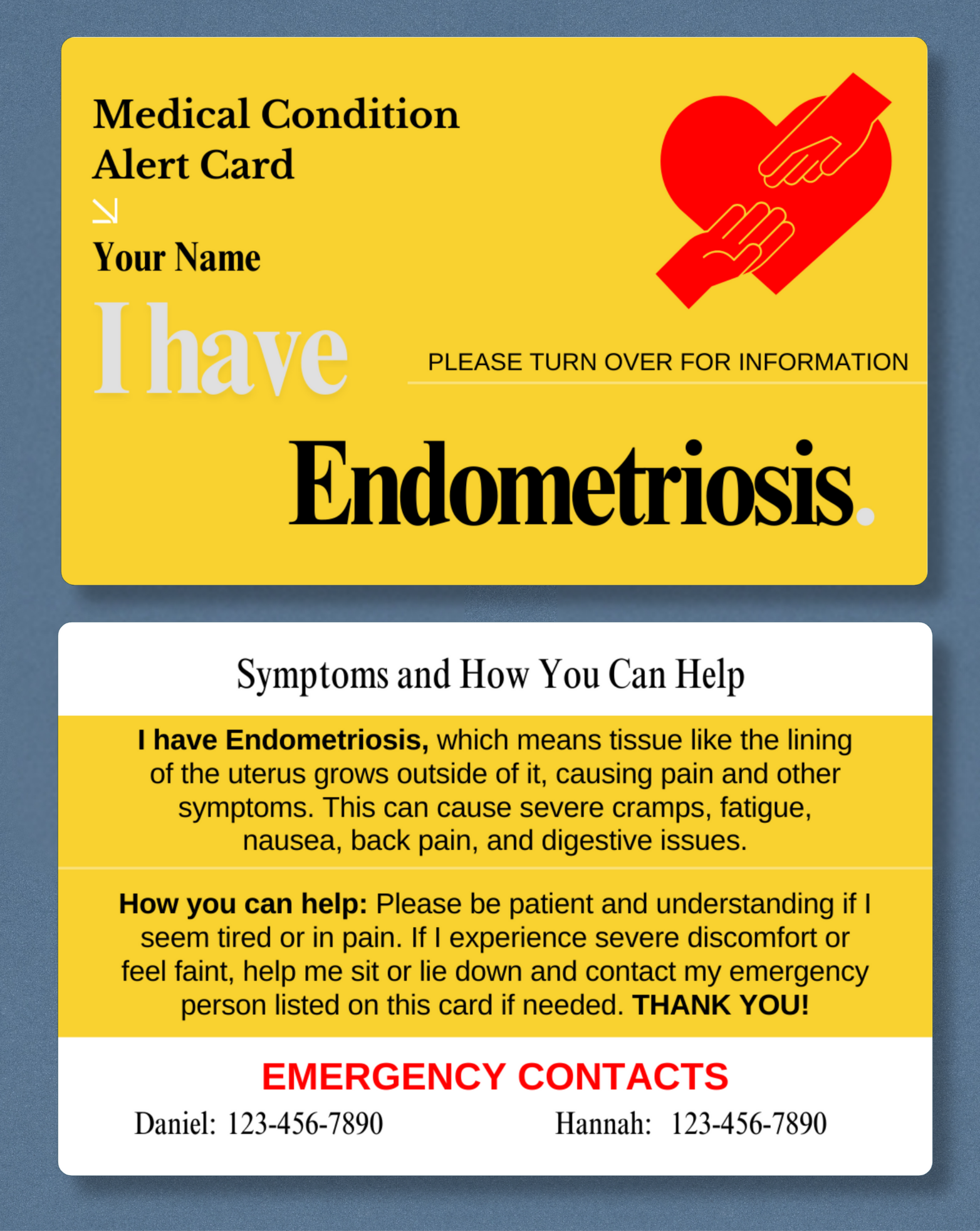 Endometriosis Medical Alert Card