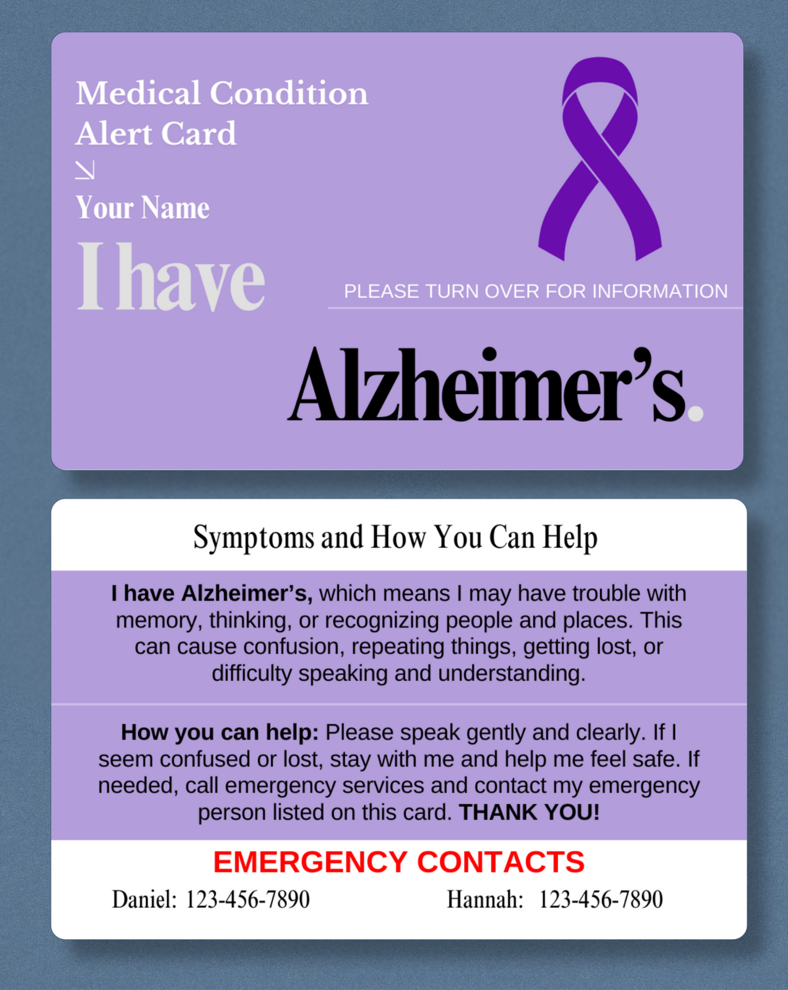Alzheimer’s Medical Alert Card
