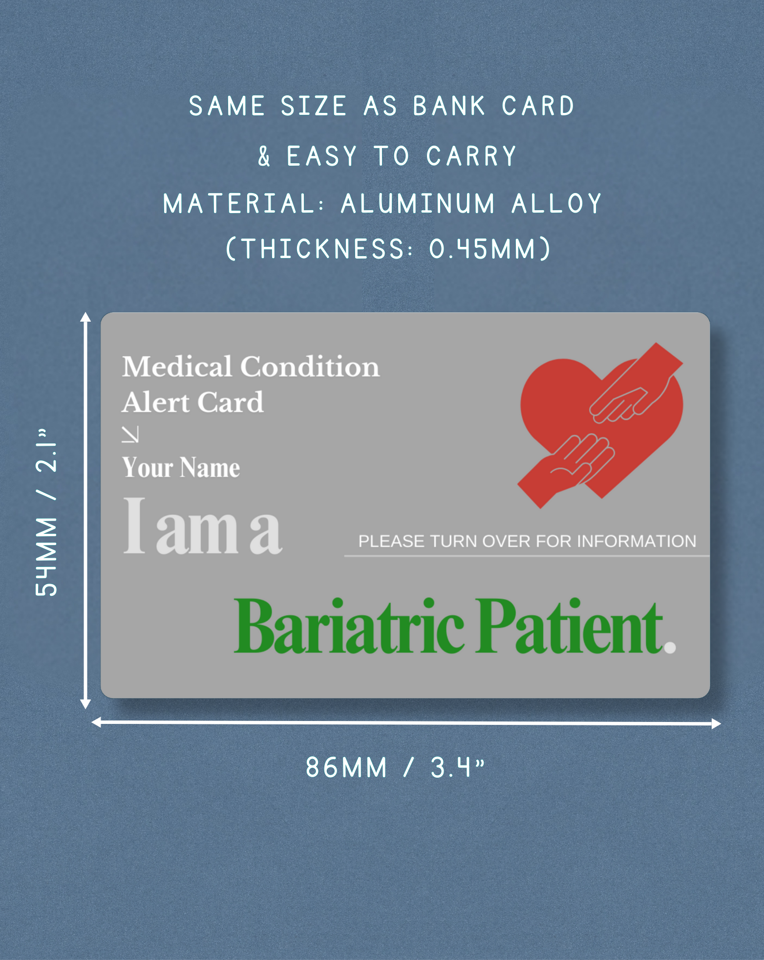 Bariatric Patient Medical Alert Card